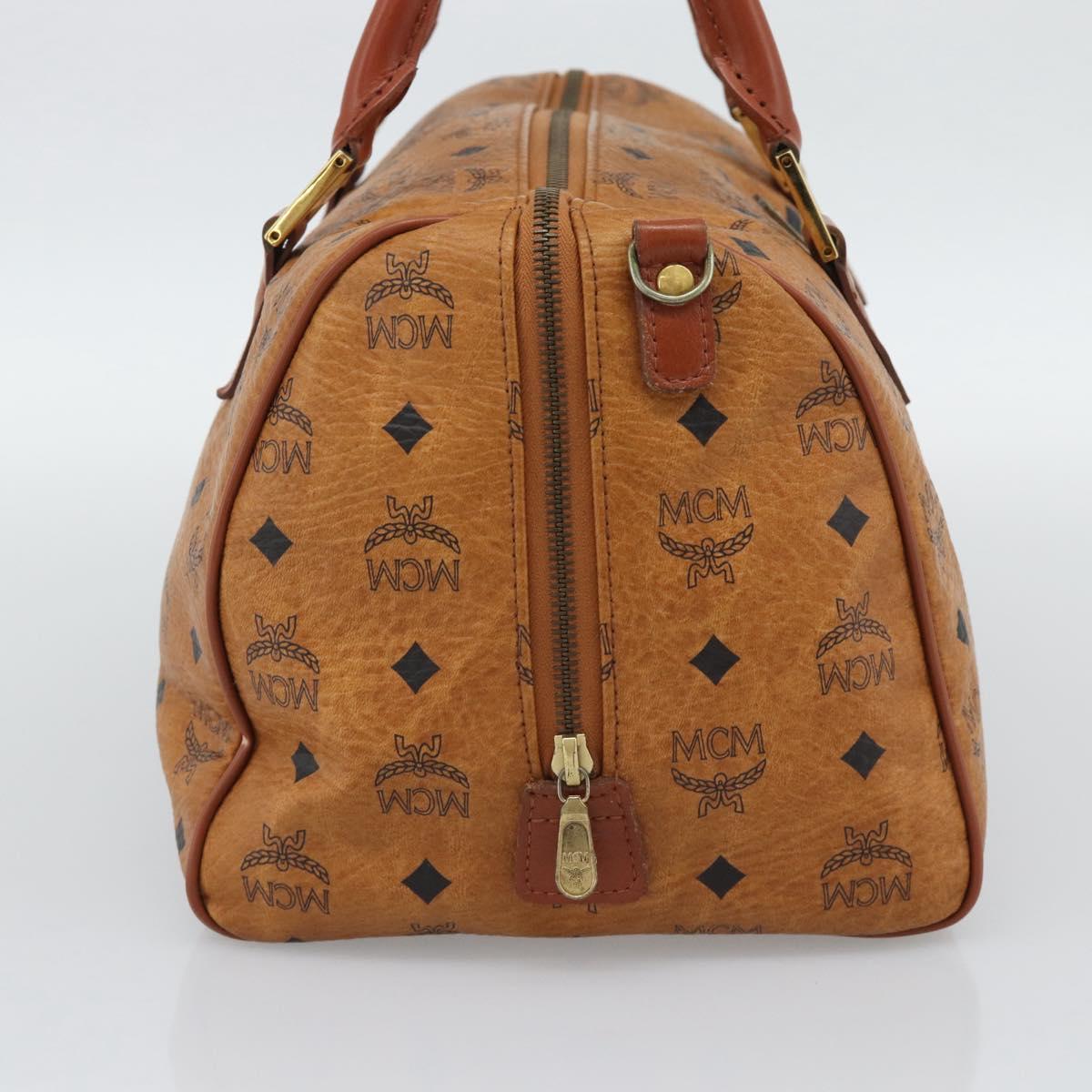 MCM Logogram Vicetos Boston Bag PVC Leather Brown Gold Auth 193811