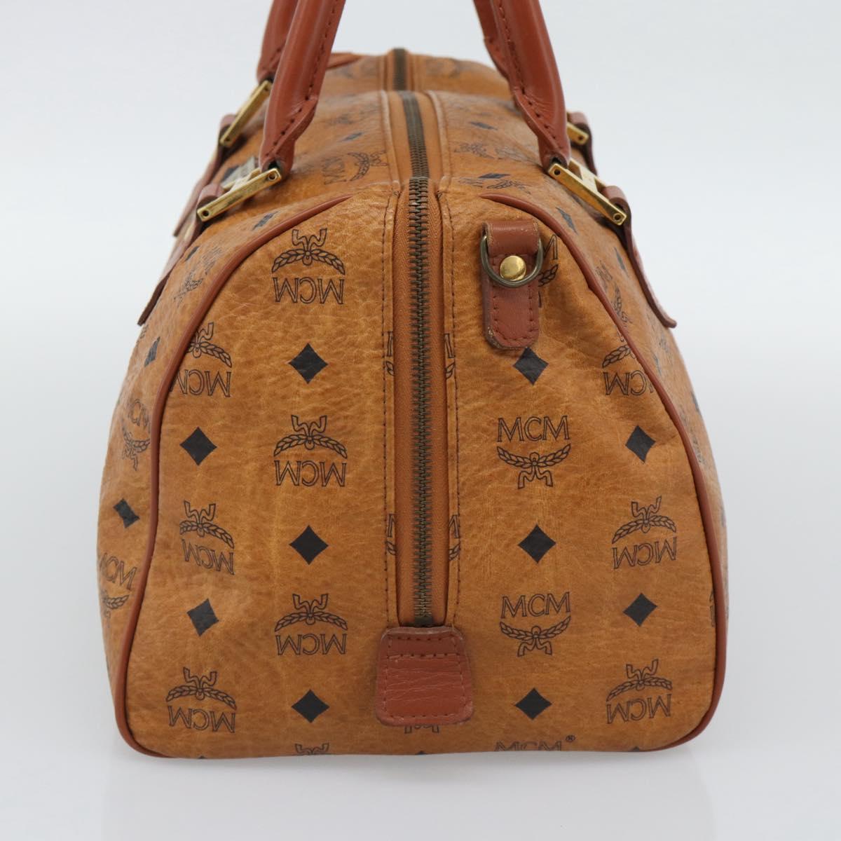 MCM Logogram Vicetos Boston Bag PVC Leather Brown Gold Auth 193811