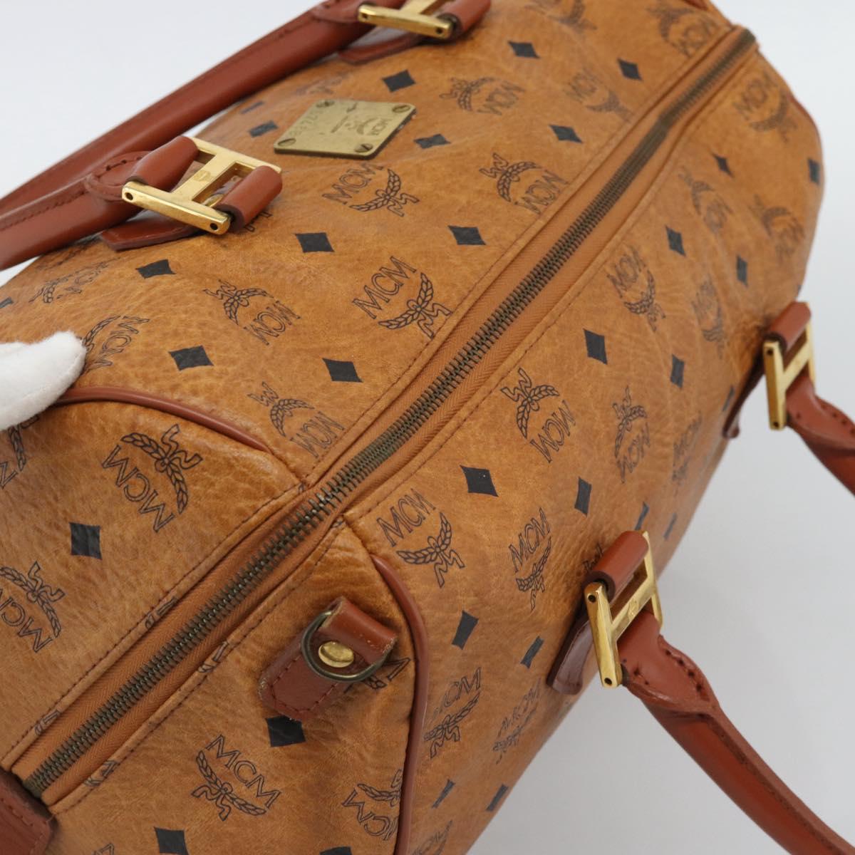 MCM Logogram Vicetos Boston Bag PVC Leather Brown Gold Auth 193811