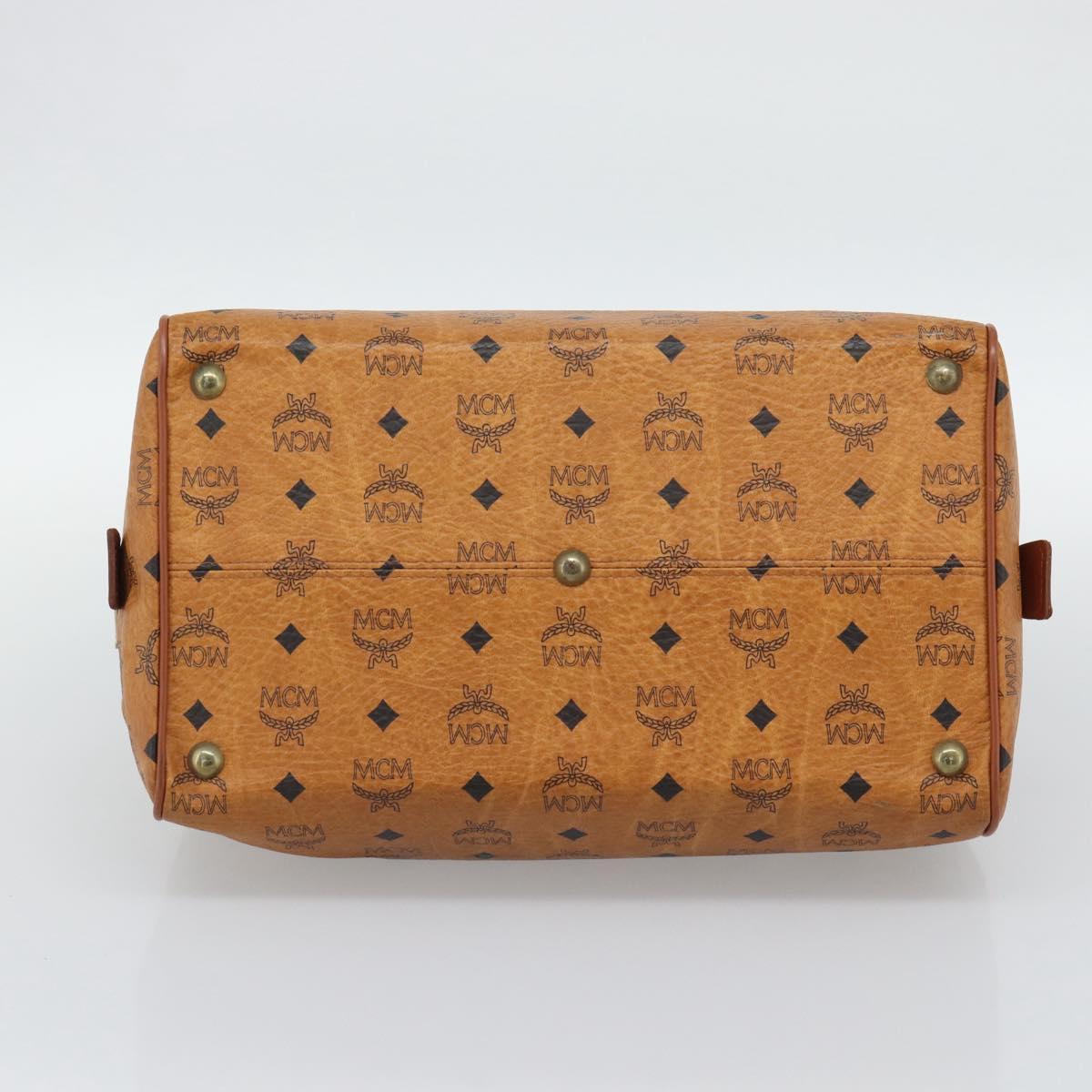 MCM Logogram Vicetos Boston Bag PVC Leather Brown Gold Auth 193811