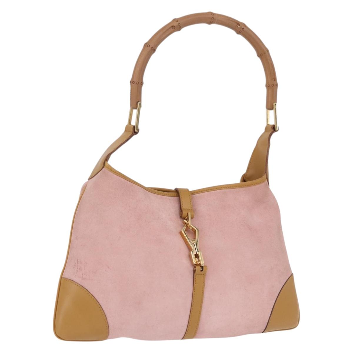 GUCCI Bamboo Jackie Shoulder Bag Suede Pink Gold 001 4060 Auth 193813V