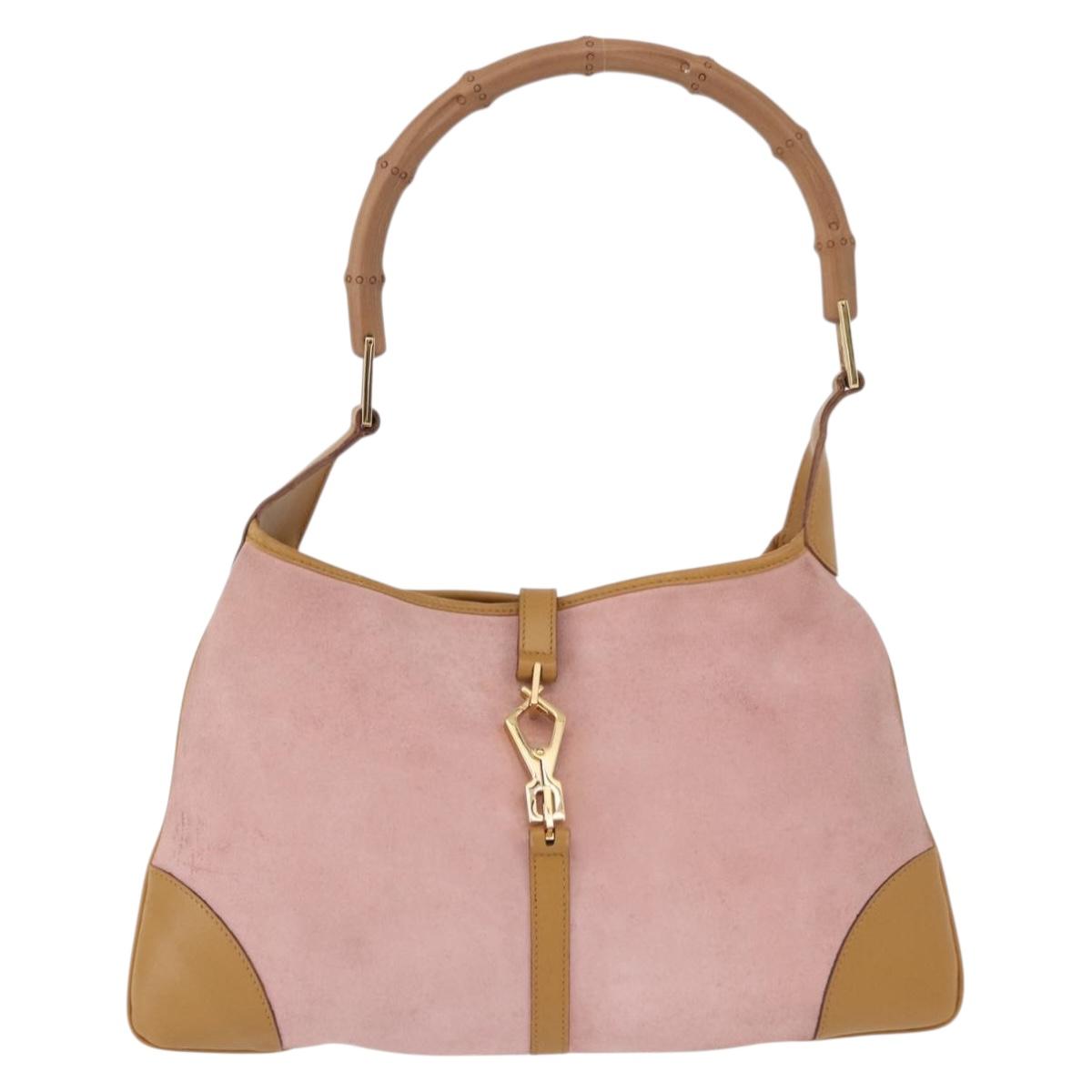 GUCCI Bamboo Jackie Shoulder Bag Suede Pink Gold 001 4060 Auth 193813V
