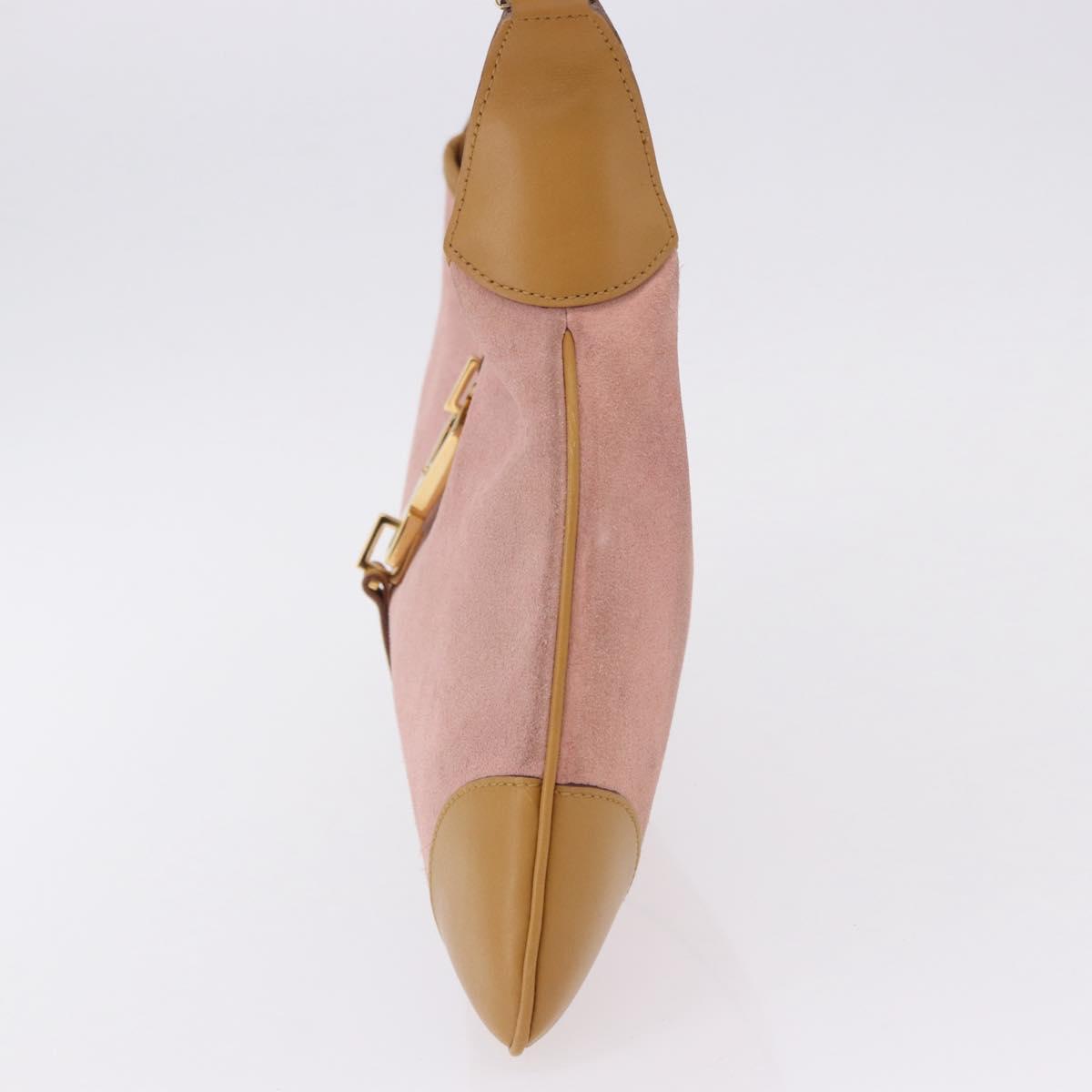 GUCCI Bamboo Jackie Shoulder Bag Suede Pink Gold 001 4060 Auth 193813V