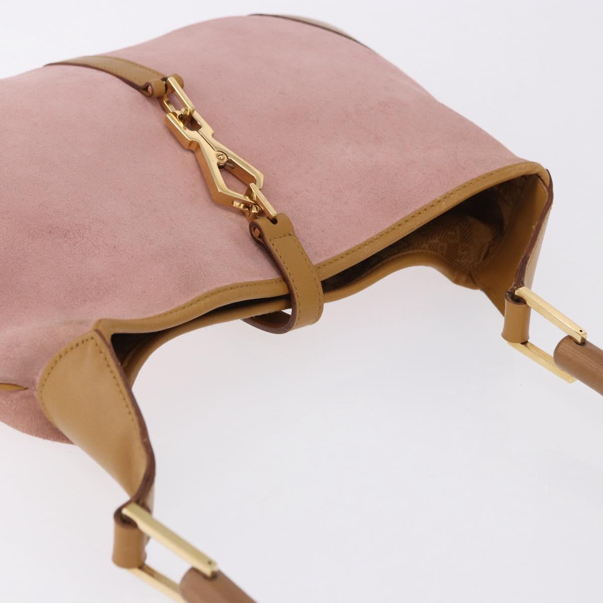 GUCCI Bamboo Jackie Shoulder Bag Suede Pink Gold 001 4060 Auth 193813V