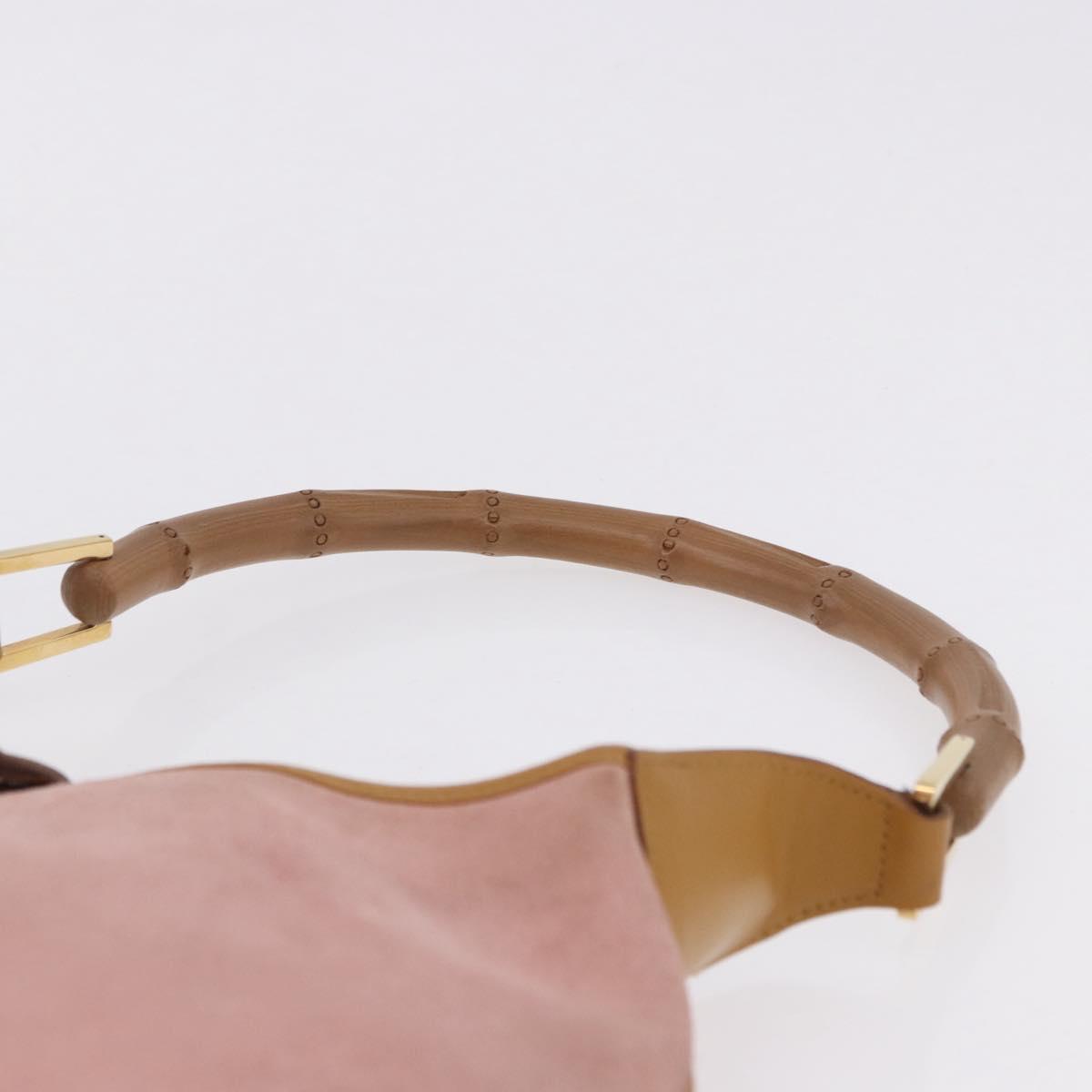 GUCCI Bamboo Jackie Shoulder Bag Suede Pink Gold 001 4060 Auth 193813V