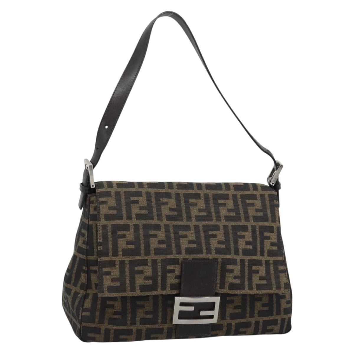 FENDI Zucca Canvas Mamma Baguette Shoulder Bag Brown Black Auth 193847V
