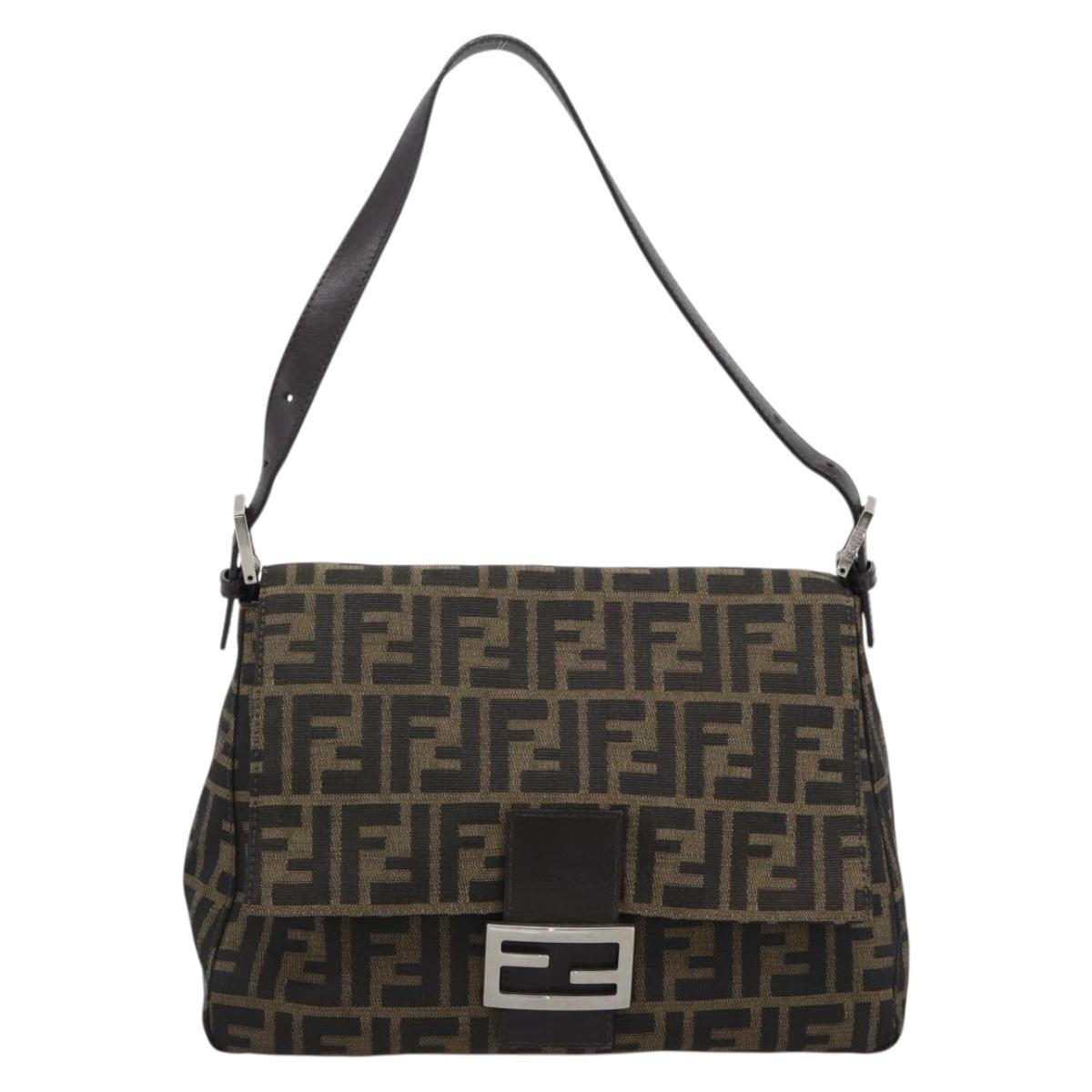 FENDI Zucca Canvas Mamma Baguette Shoulder Bag Brown Black Auth 193847V
