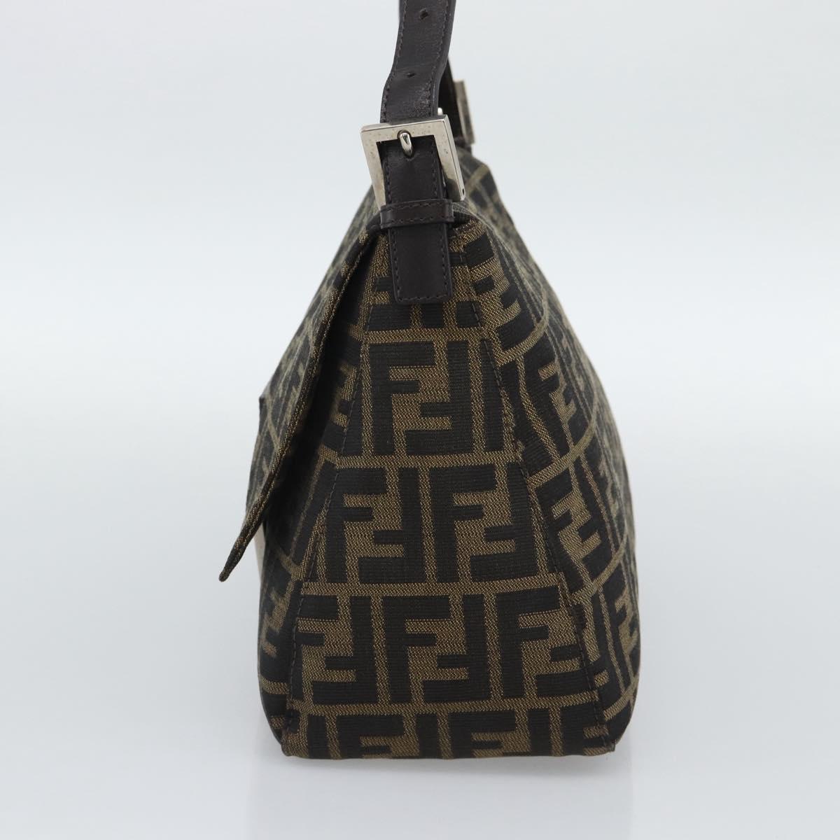 FENDI Zucca Canvas Mamma Baguette Shoulder Bag Brown Black Auth 193847V