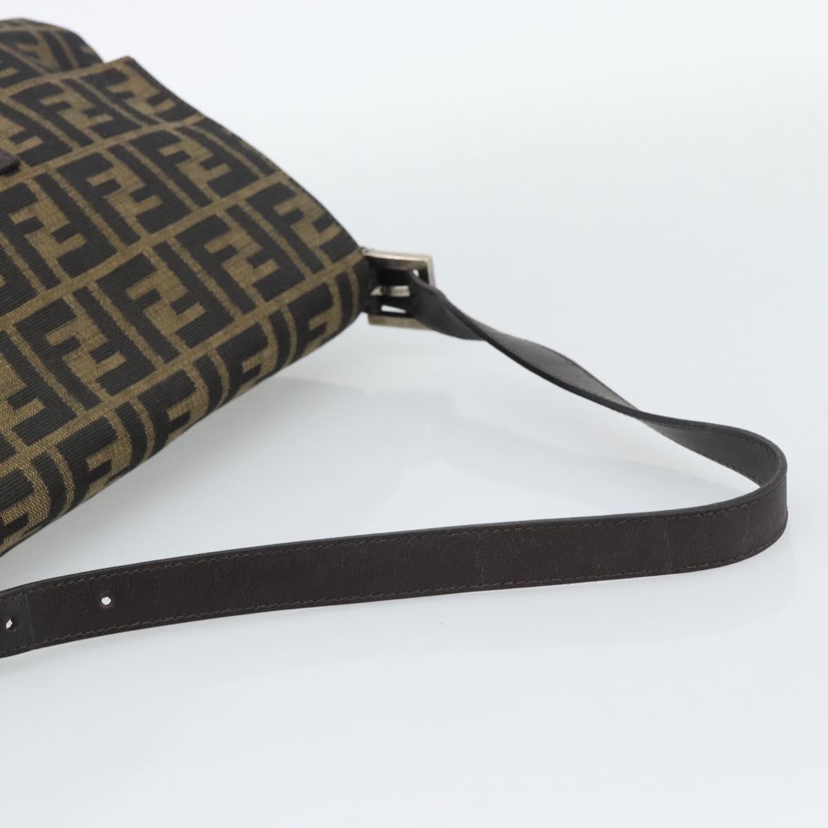 FENDI Zucca Canvas Mamma Baguette Shoulder Bag Brown Black Auth 193847V