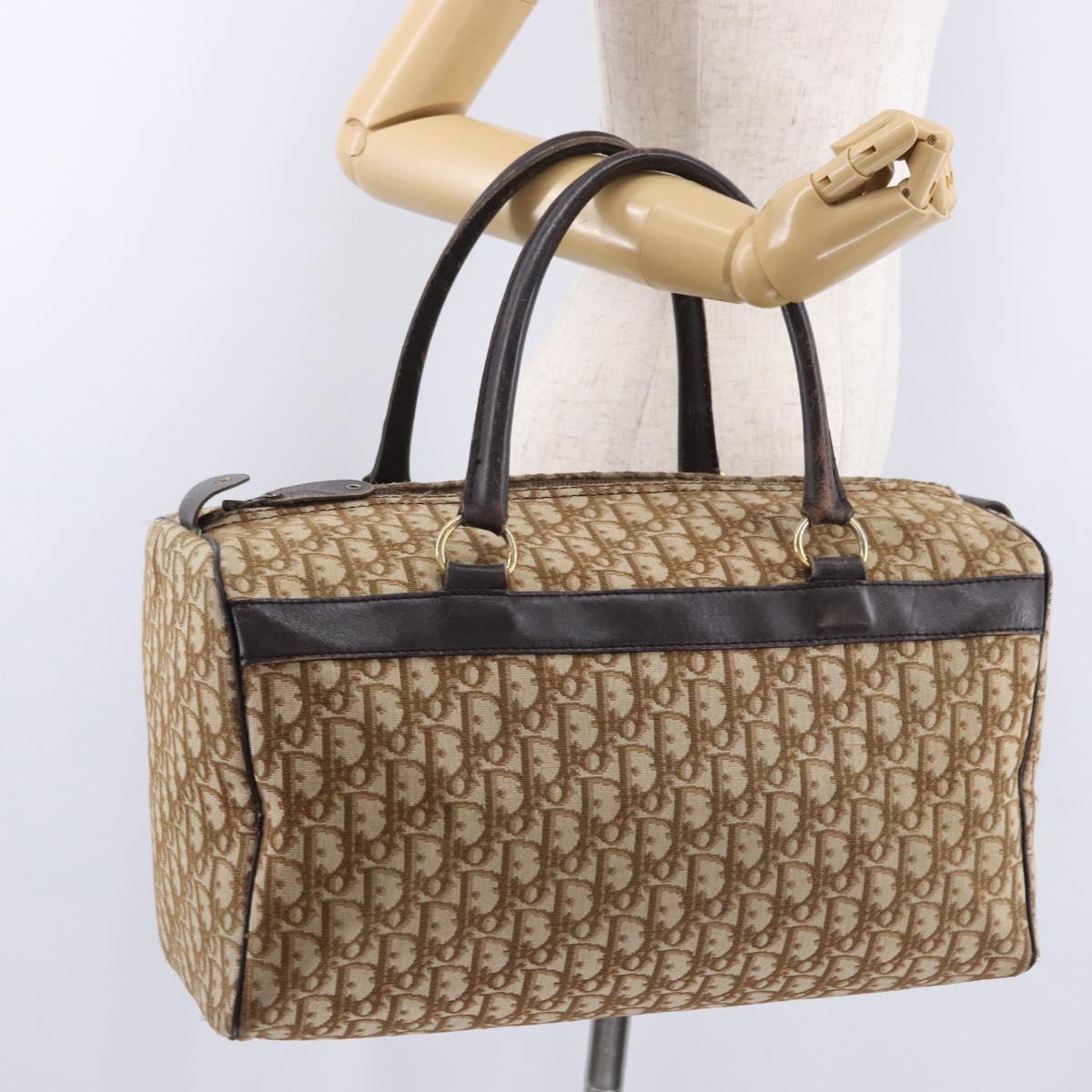 Christian Dior Trotter Canvas Boston Bag Beige Gold Auth 193848
