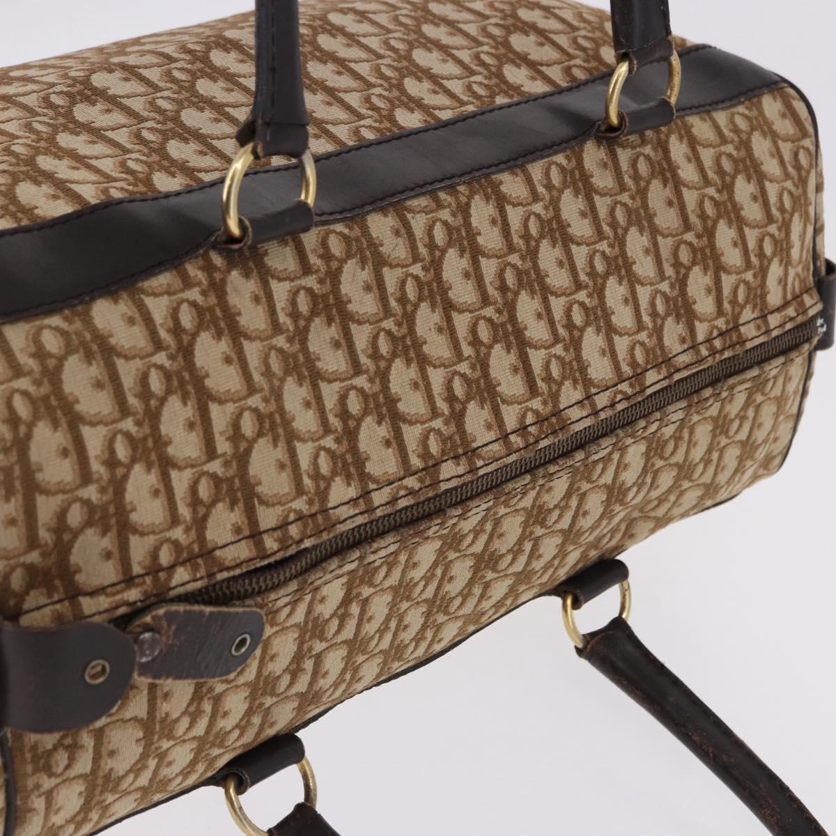 Christian Dior Trotter Canvas Boston Bag Beige Gold Auth 193848