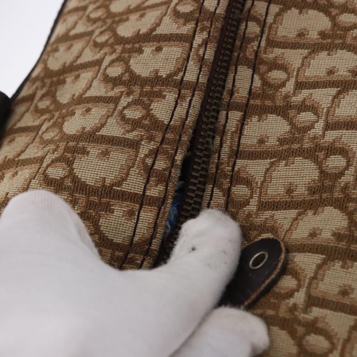 Christian Dior Trotter Canvas Boston Bag Beige Gold Auth 193848
