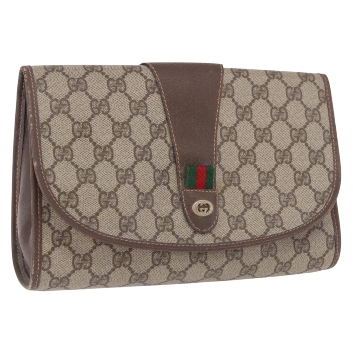 GUCCI GG Supreme Web Sherry Line Bag PVC Beige Gold 156 01 030 Auth 193851