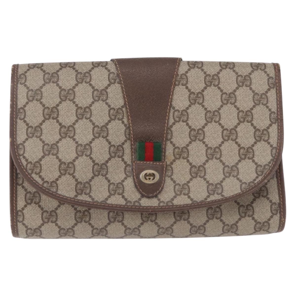 GUCCI GG Supreme Web Sherry Line Bag PVC Beige Gold 156 01 030 Auth 193851