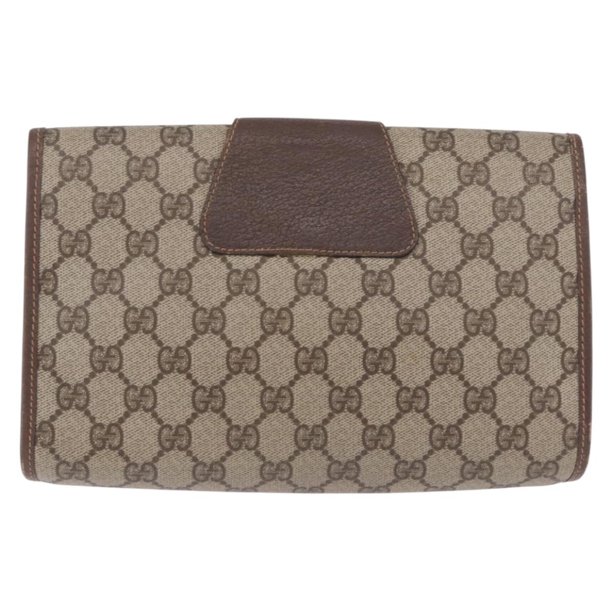 GUCCI GG Supreme Web Sherry Line Bag PVC Beige Gold 156 01 030 Auth 193851