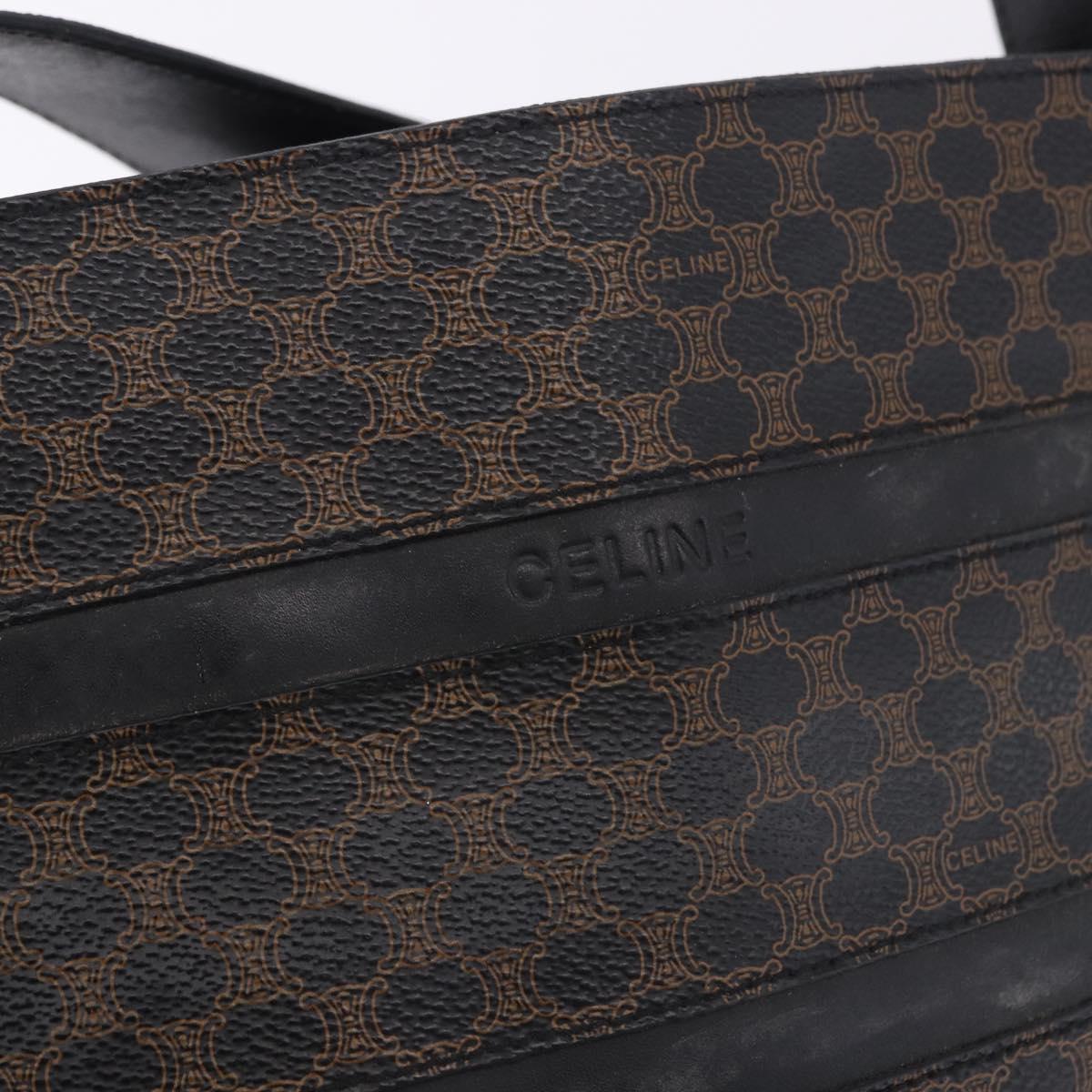 CELINE Macadam Canvas Shoulder Bag PVC Leather Black Gold Auth 193854