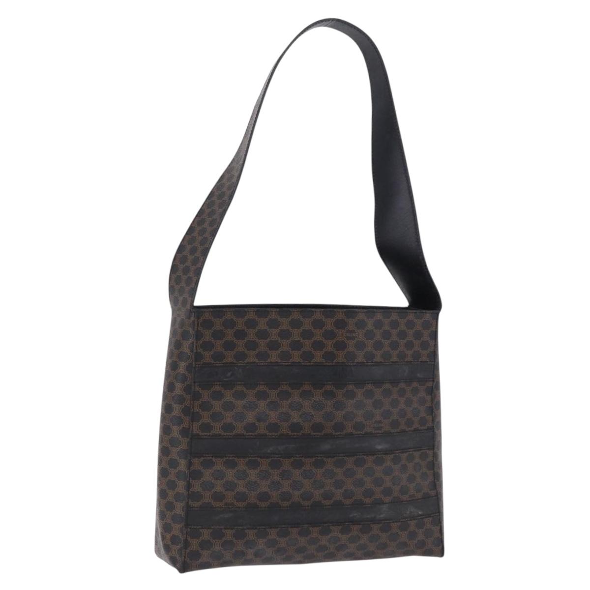 CELINE Macadam Canvas Shoulder Bag PVC Leather Black Gold Auth 193854