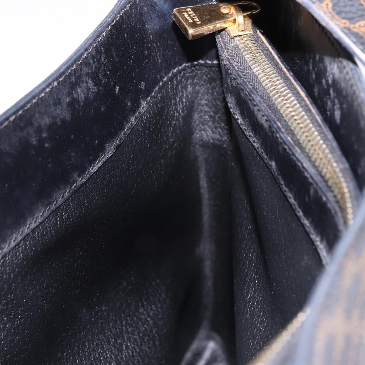CELINE Macadam Canvas Shoulder Bag PVC Leather Black Gold Auth 193854