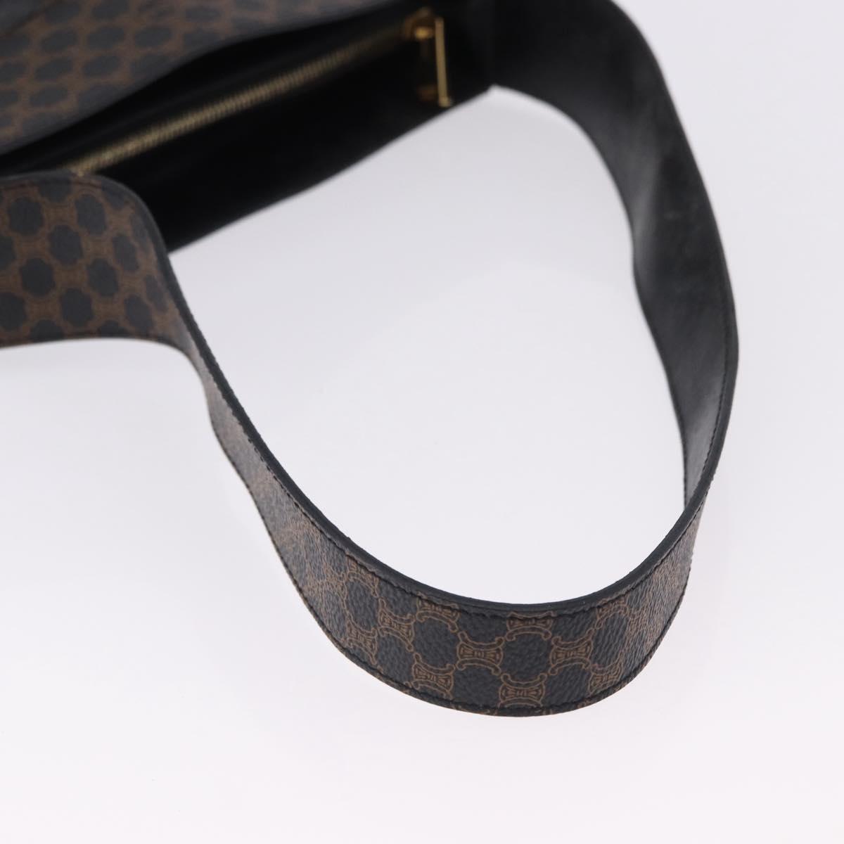 CELINE Macadam Canvas Shoulder Bag PVC Leather Black Gold Auth 193854