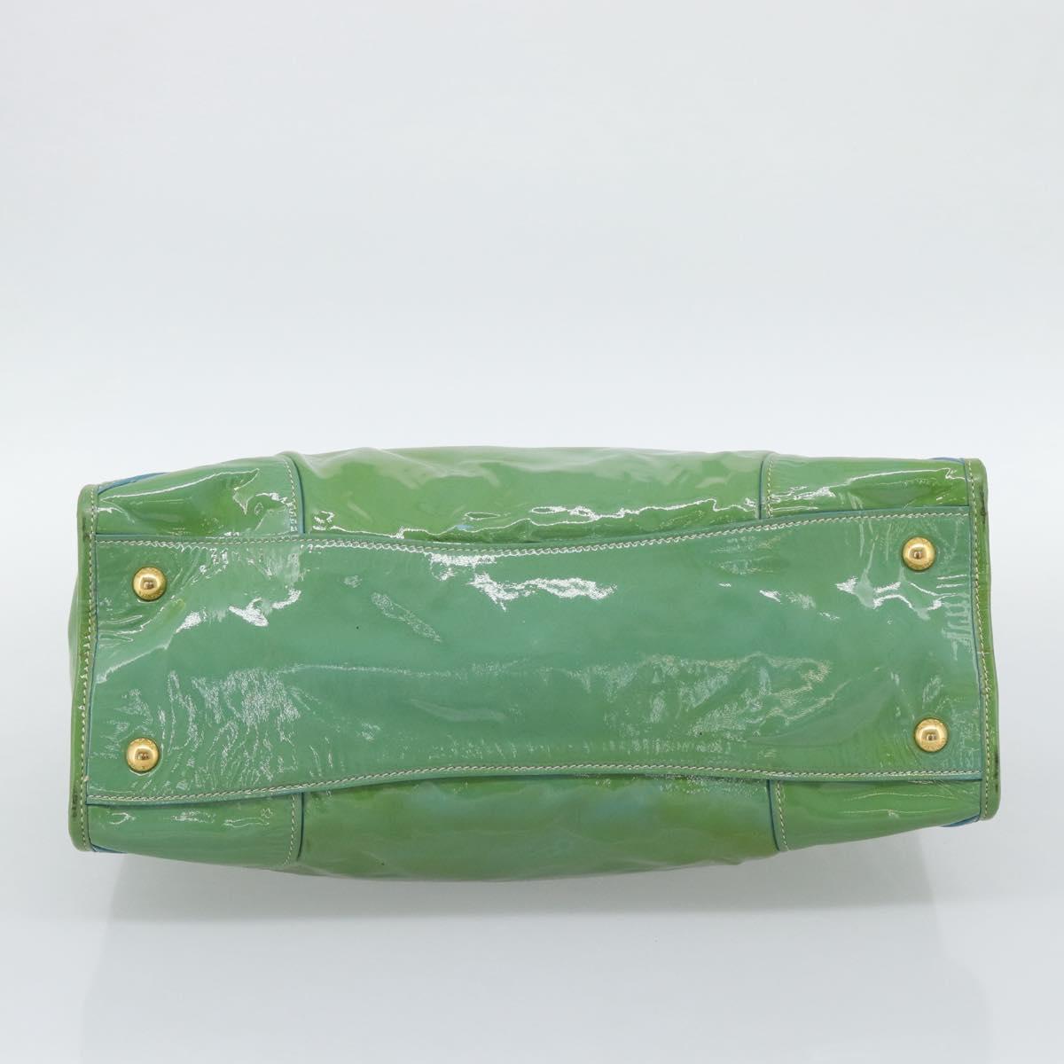PRADA Hand Bag Patent Leather 2way Green Gold Auth 193855A