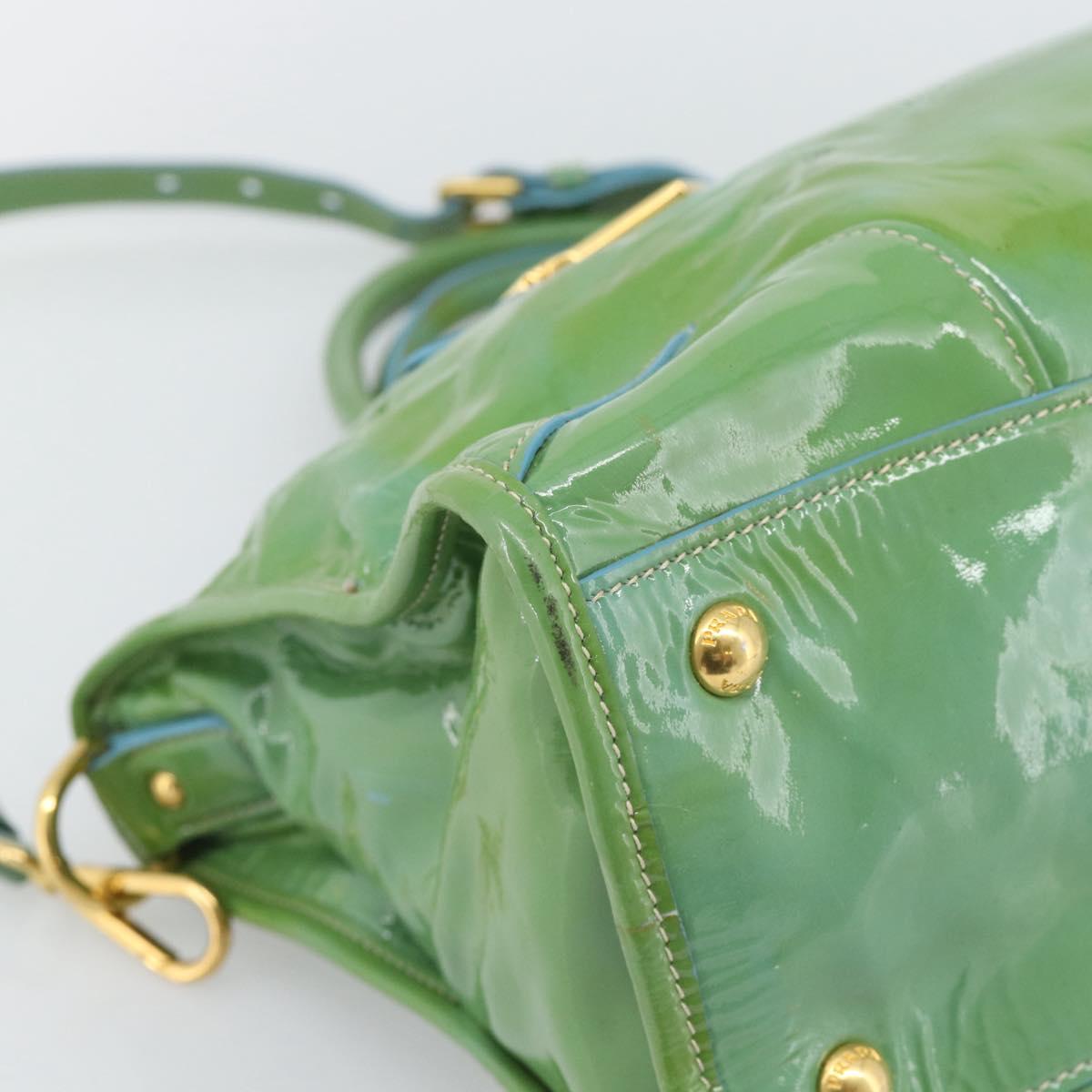 PRADA Hand Bag Patent Leather 2way Green Gold Auth 193855A