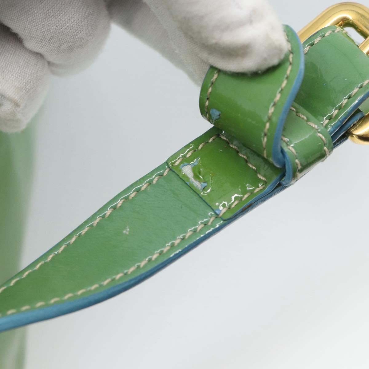 PRADA Hand Bag Patent Leather 2way Green Gold Auth 193855A