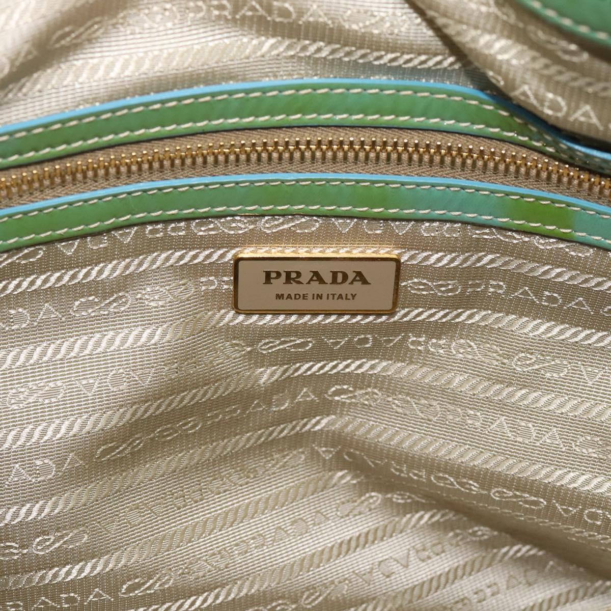 PRADA Hand Bag Patent Leather 2way Green Gold Auth 193855A