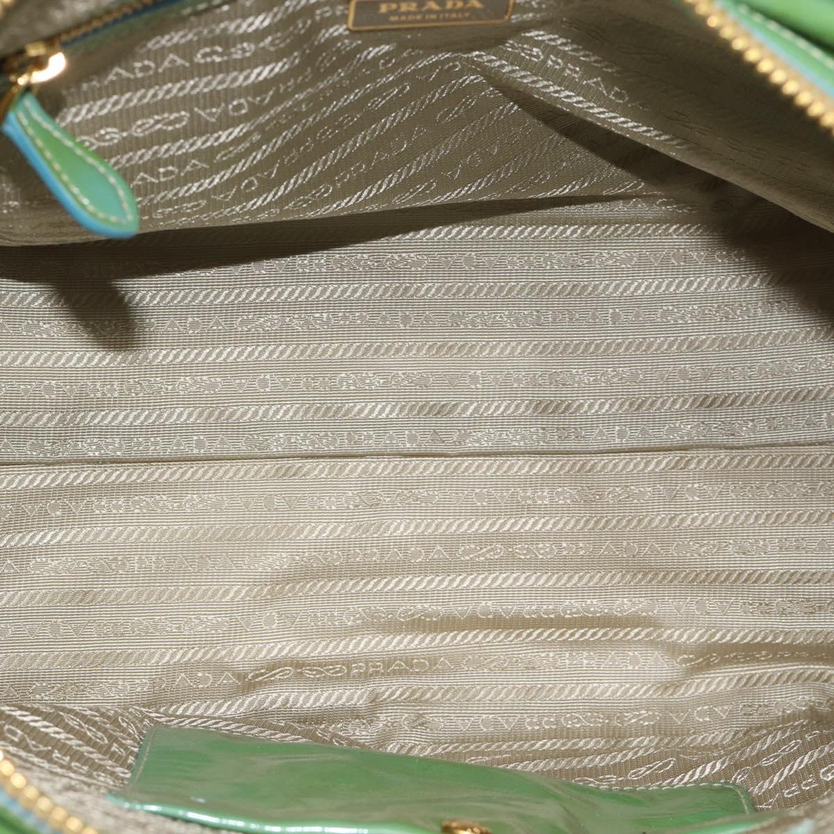PRADA Hand Bag Patent Leather 2way Green Gold Auth 193855A