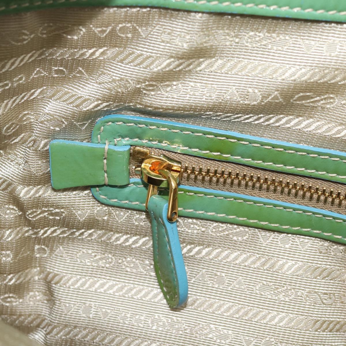 PRADA Hand Bag Patent Leather 2way Green Gold Auth 193855A