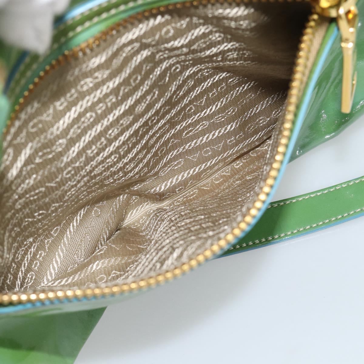 PRADA Hand Bag Patent Leather 2way Green Gold Auth 193855A