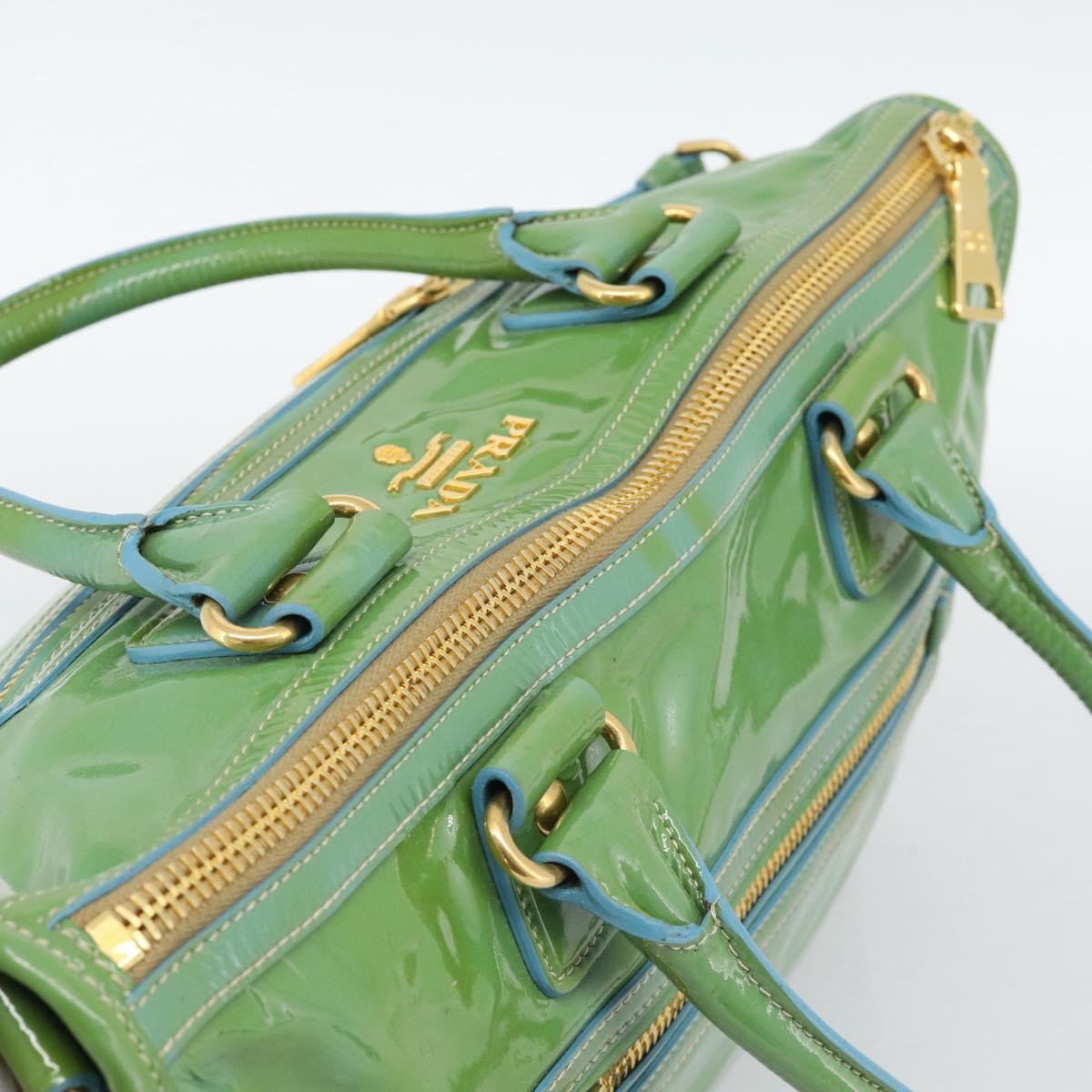 PRADA Hand Bag Patent Leather 2way Green Gold Auth 193855A