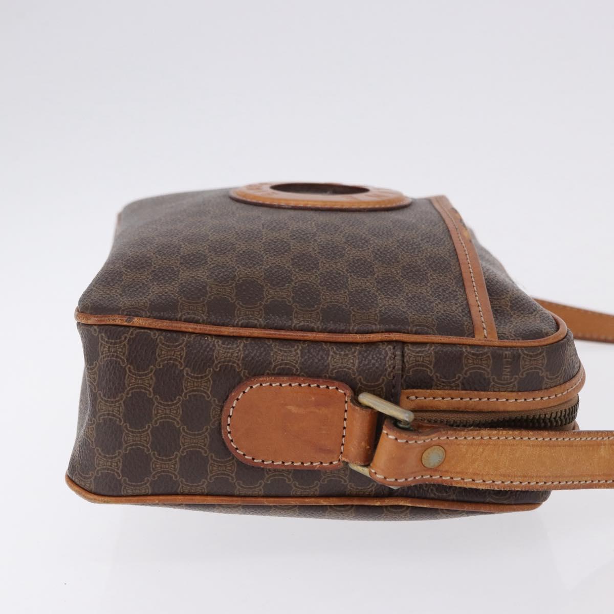 CELINE Macadam Canvas Circle Shoulder Bag PVC Leather Brown Gold Auth 193856