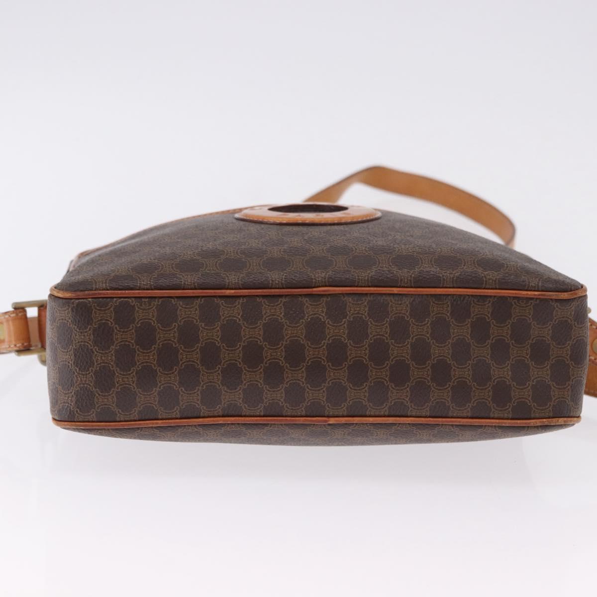 CELINE Macadam Canvas Circle Shoulder Bag PVC Leather Brown Gold Auth 193856