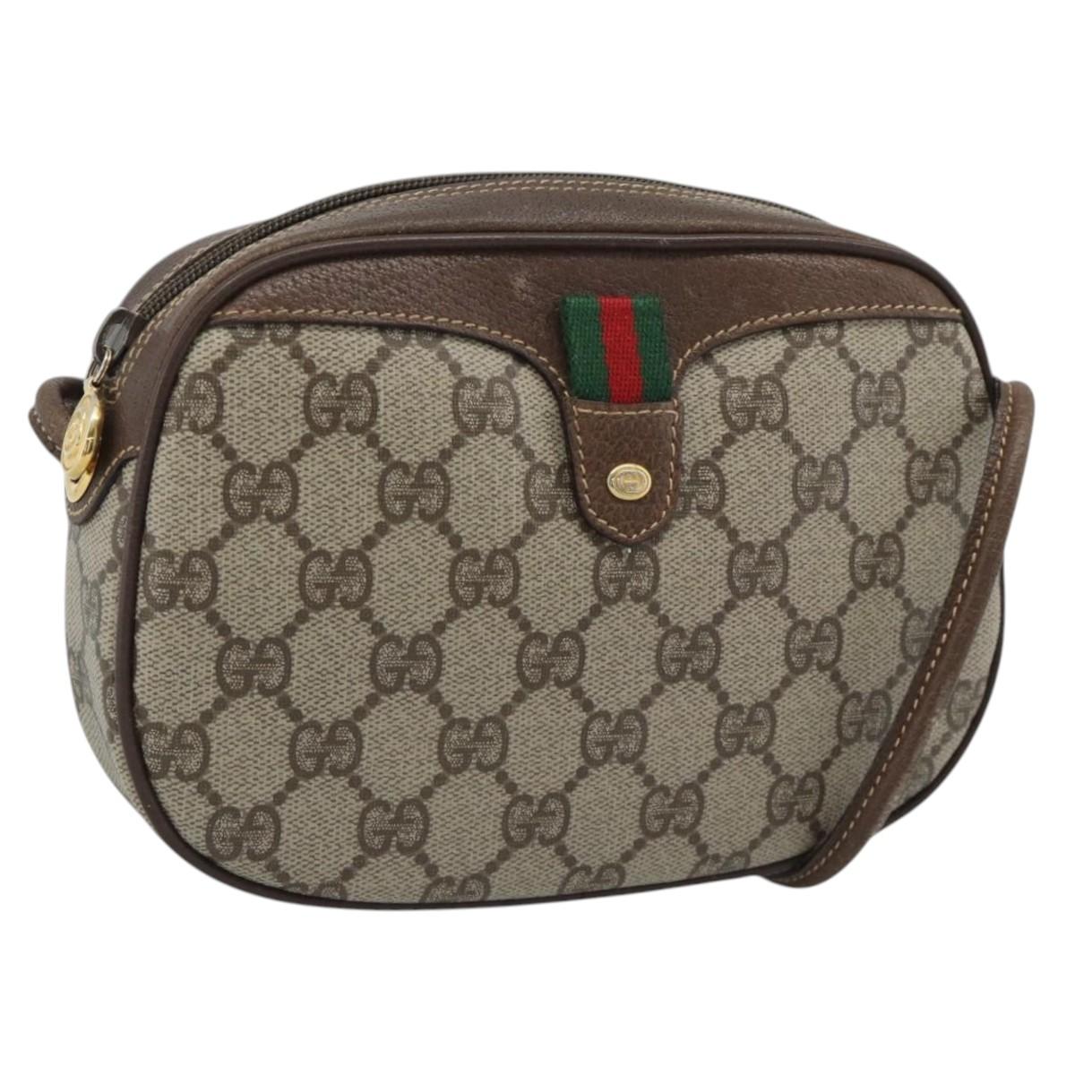 GUCCI GG Supreme Web Sherry Line Bag PVC Beige Gold 007 58 6112 Auth 193857