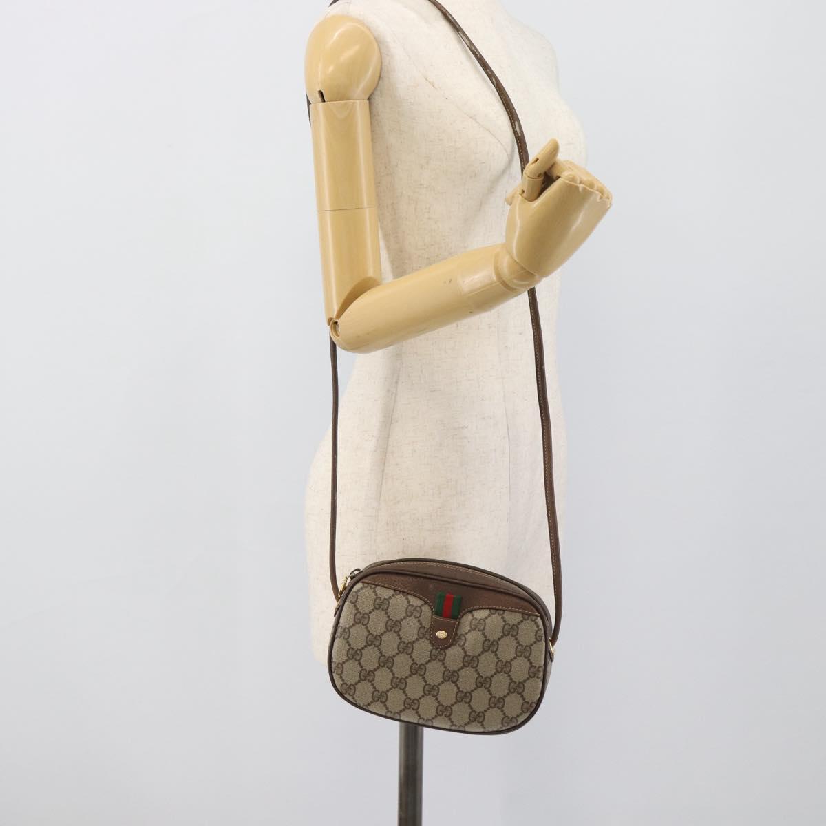 GUCCI GG Supreme Web Sherry Line Bag PVC Beige Gold 007 58 6112 Auth 193857