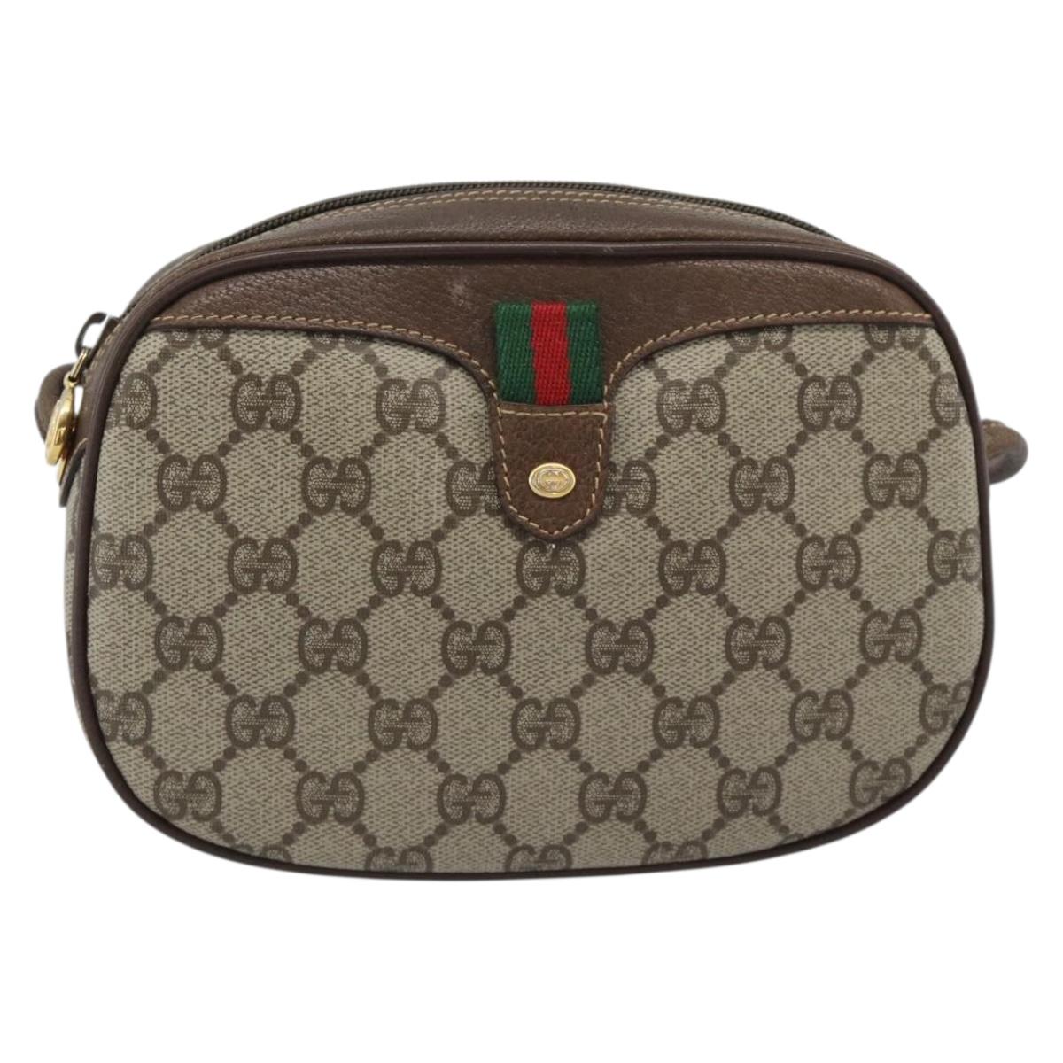 GUCCI GG Supreme Web Sherry Line Bag PVC Beige Gold 007 58 6112 Auth 193857