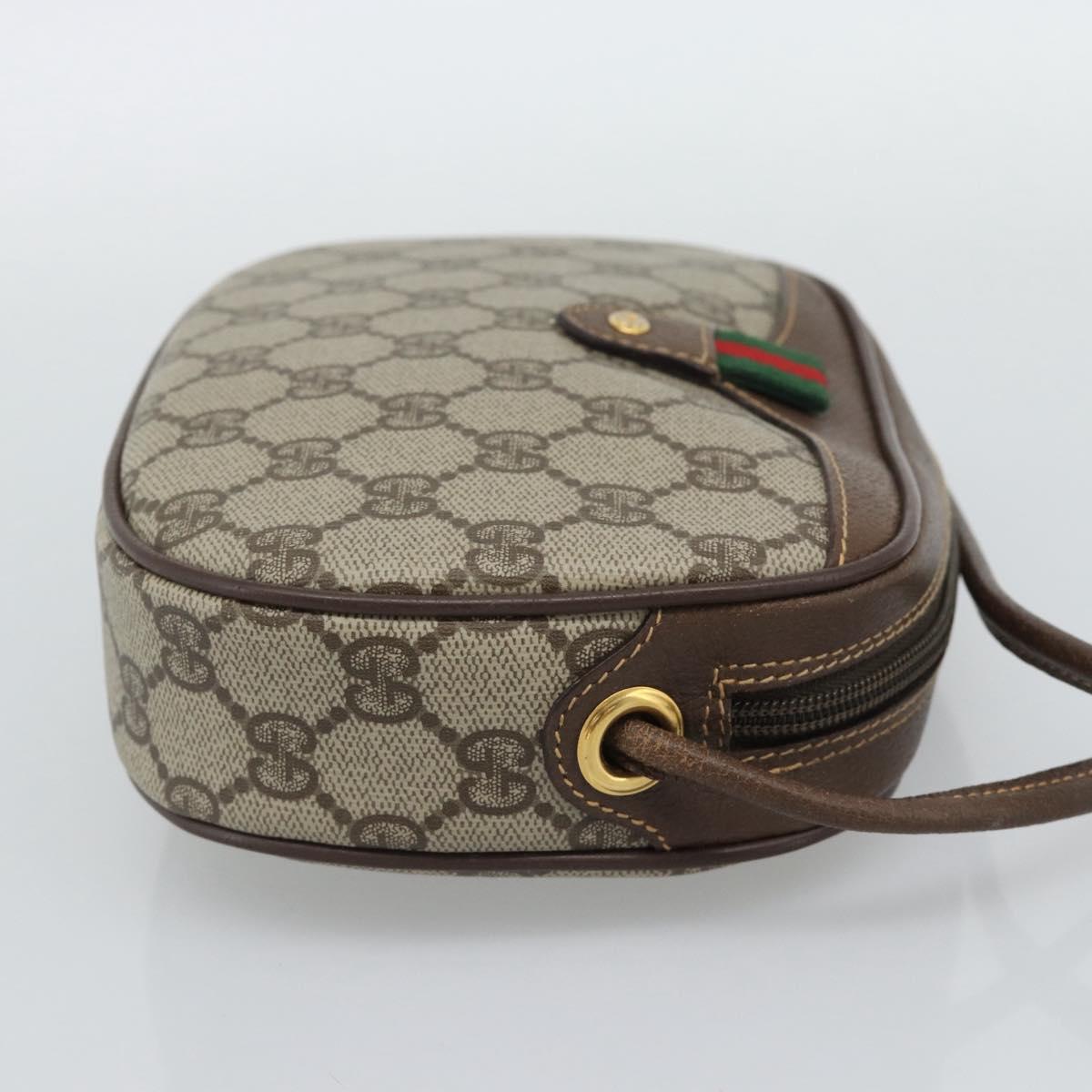 GUCCI GG Supreme Web Sherry Line Bag PVC Beige Gold 007 58 6112 Auth 193857