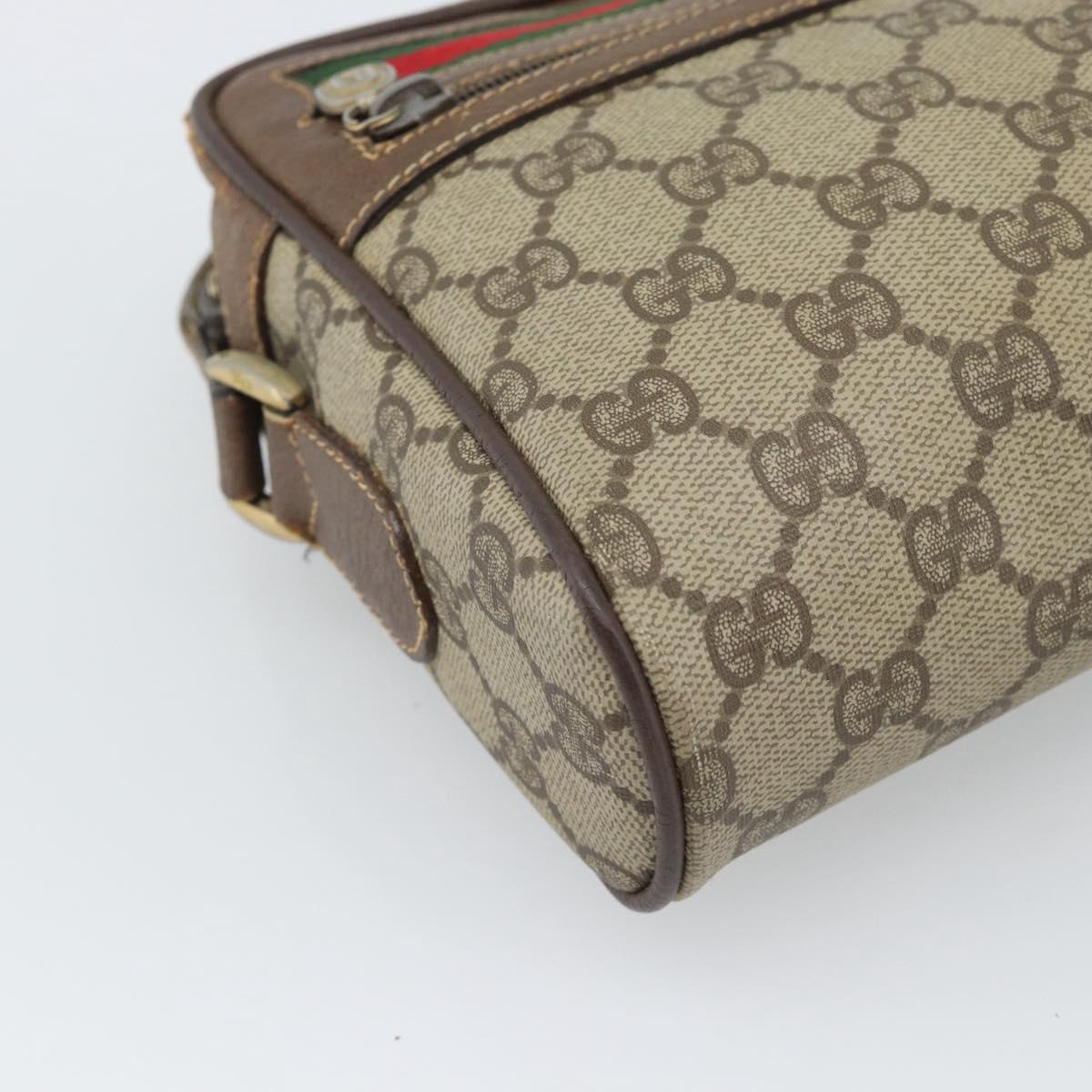 GUCCI GG Supreme Web Sherry Line Bag PVC Beige Gold 116 02 087 Auth 193860