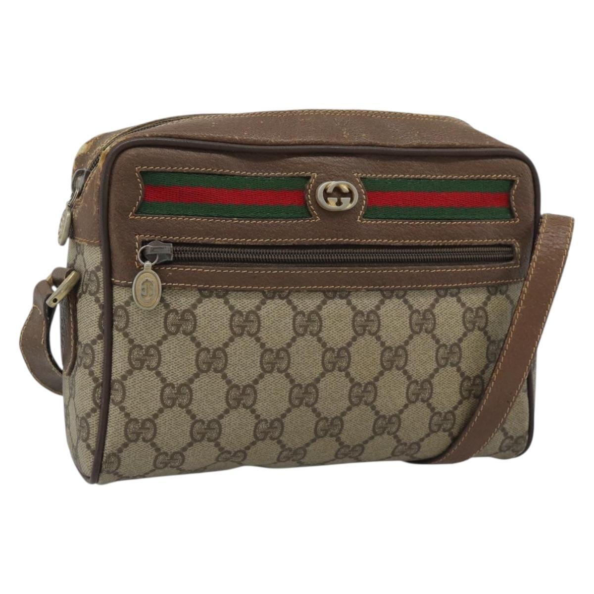 GUCCI GG Supreme Web Sherry Line Bag PVC Beige Gold 116 02 087 Auth 193860
