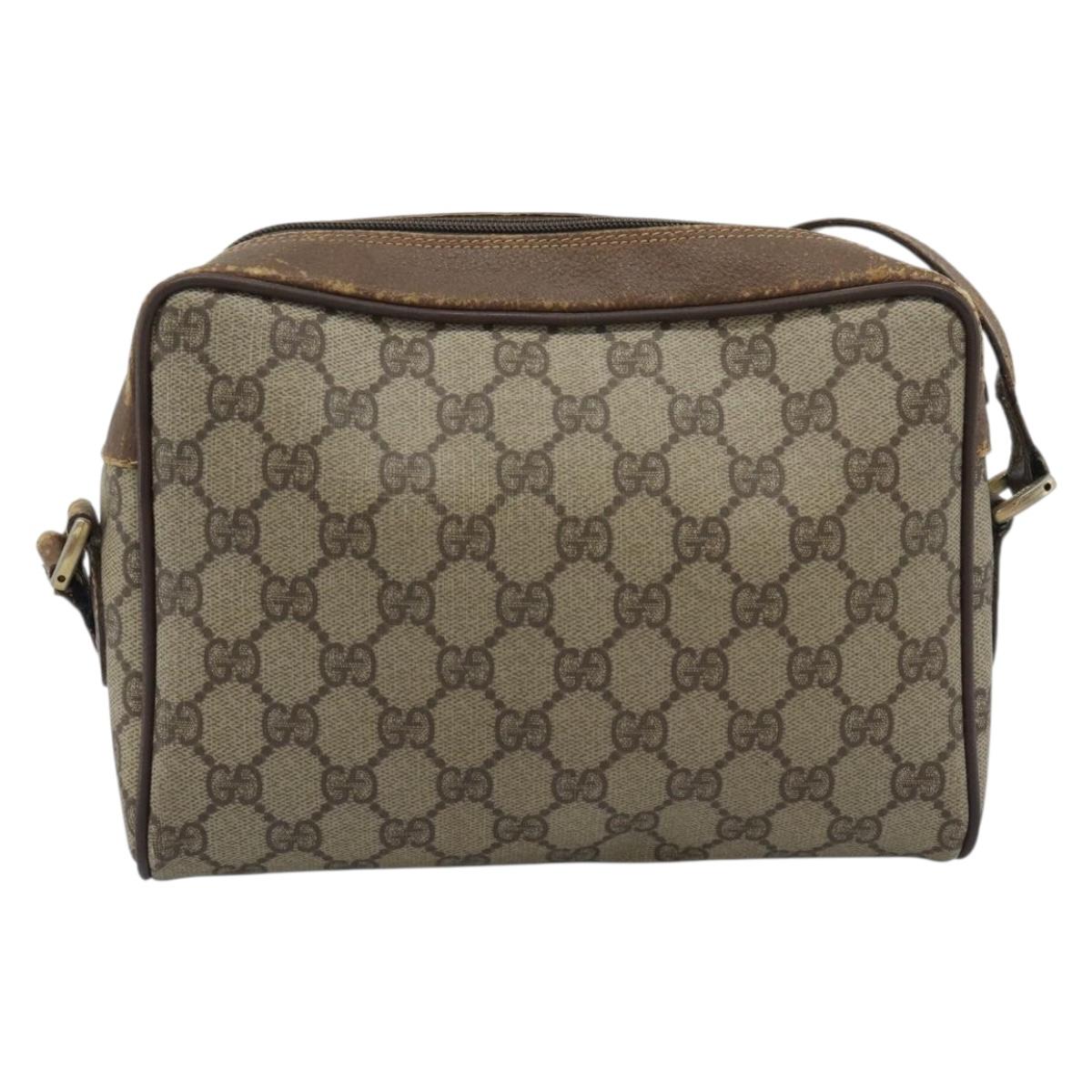 GUCCI GG Supreme Web Sherry Line Bag PVC Beige Gold 116 02 087 Auth 193860
