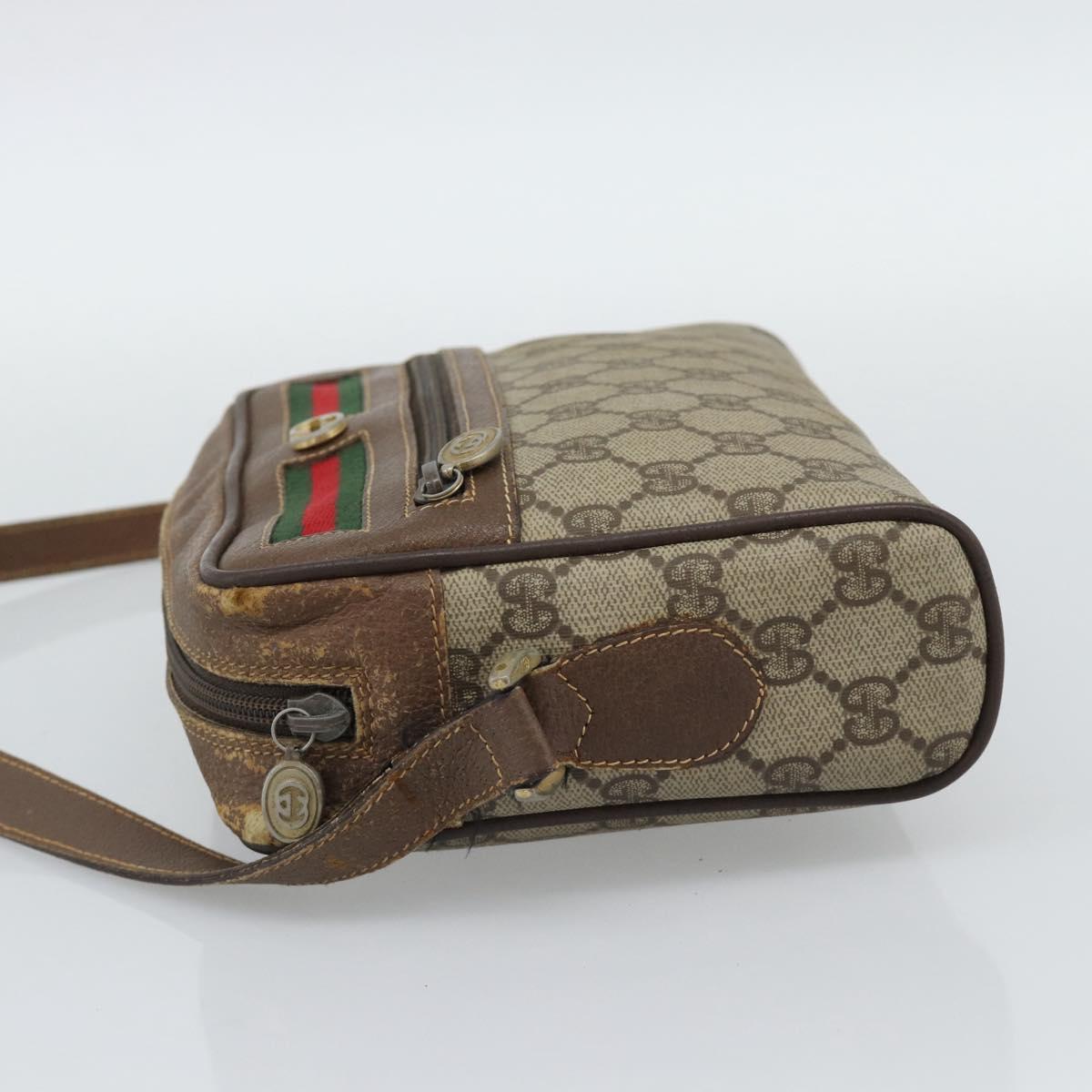 GUCCI GG Supreme Web Sherry Line Bag PVC Beige Gold 116 02 087 Auth 193860