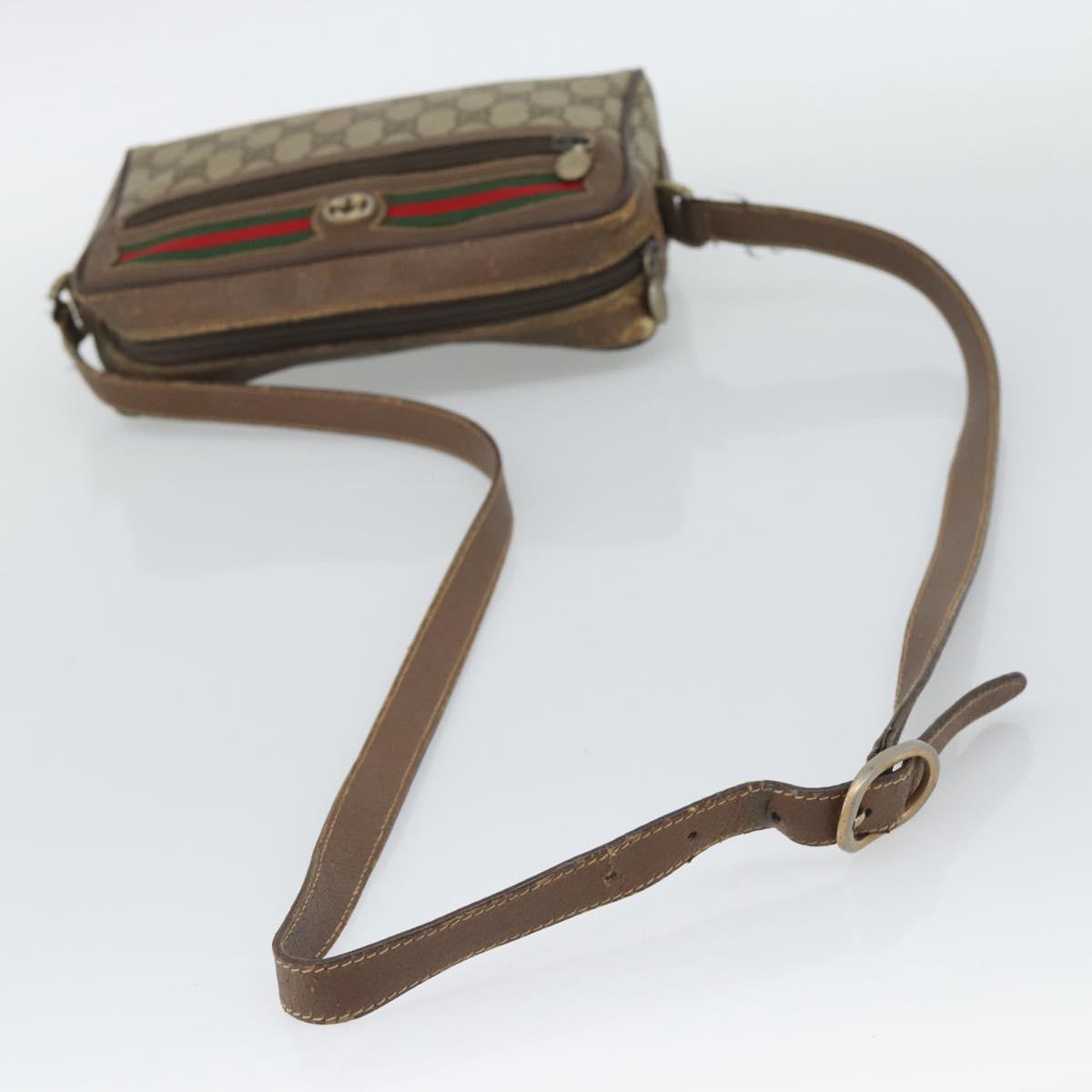 GUCCI GG Supreme Web Sherry Line Bag PVC Beige Gold 116 02 087 Auth 193860