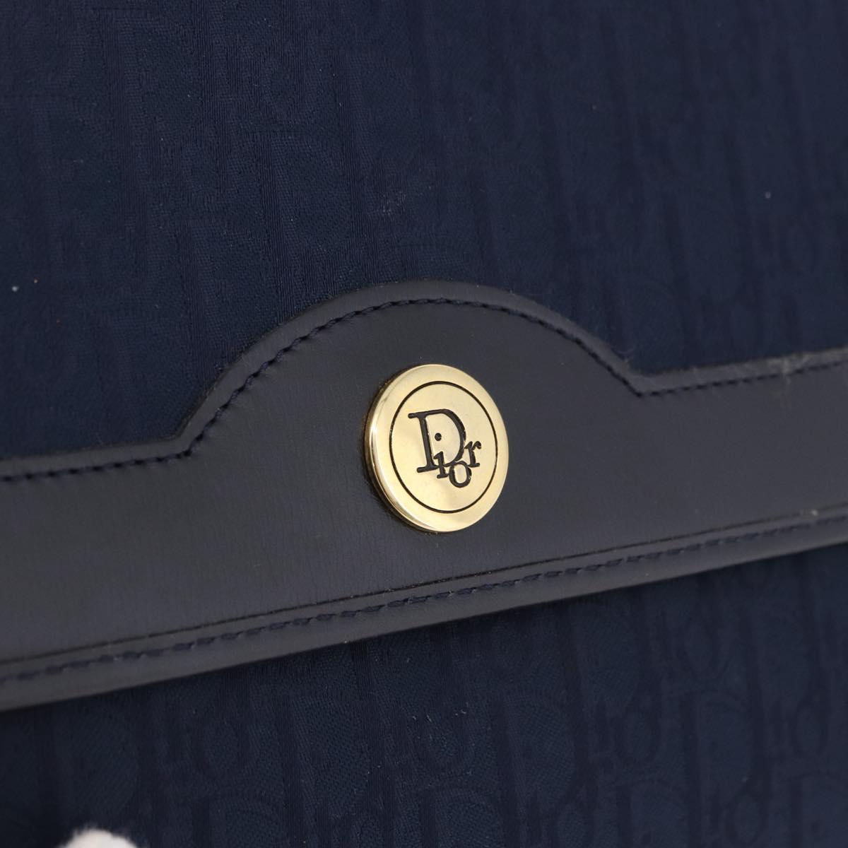 Christian Dior Trotter Canvas Chain Shoulder Bag Navy Gold Auth 193861