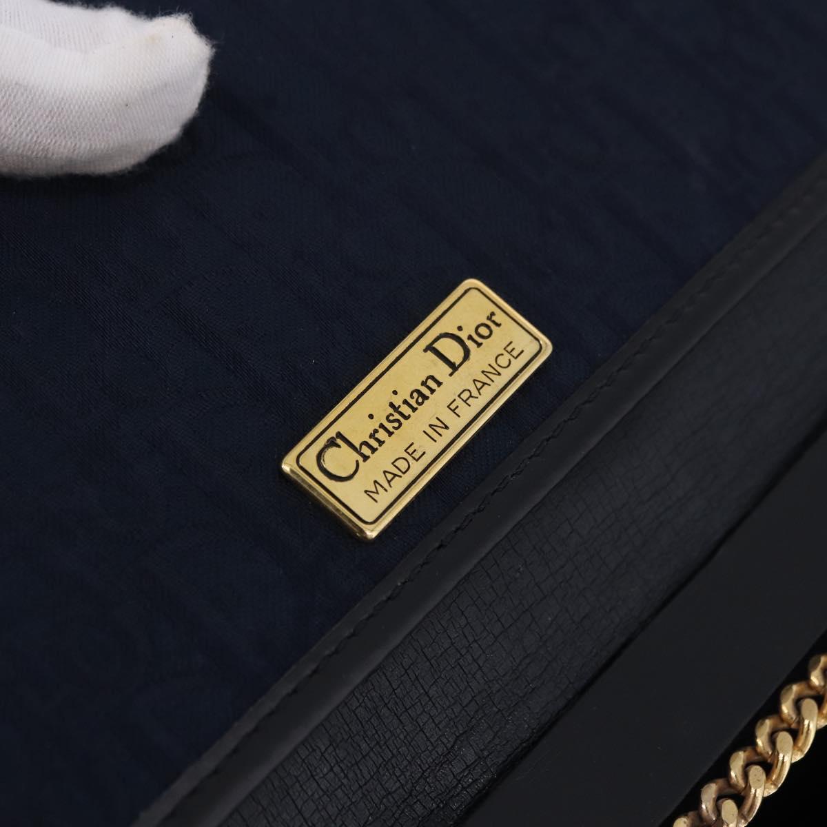 Christian Dior Trotter Canvas Chain Shoulder Bag Navy Gold Auth 193861