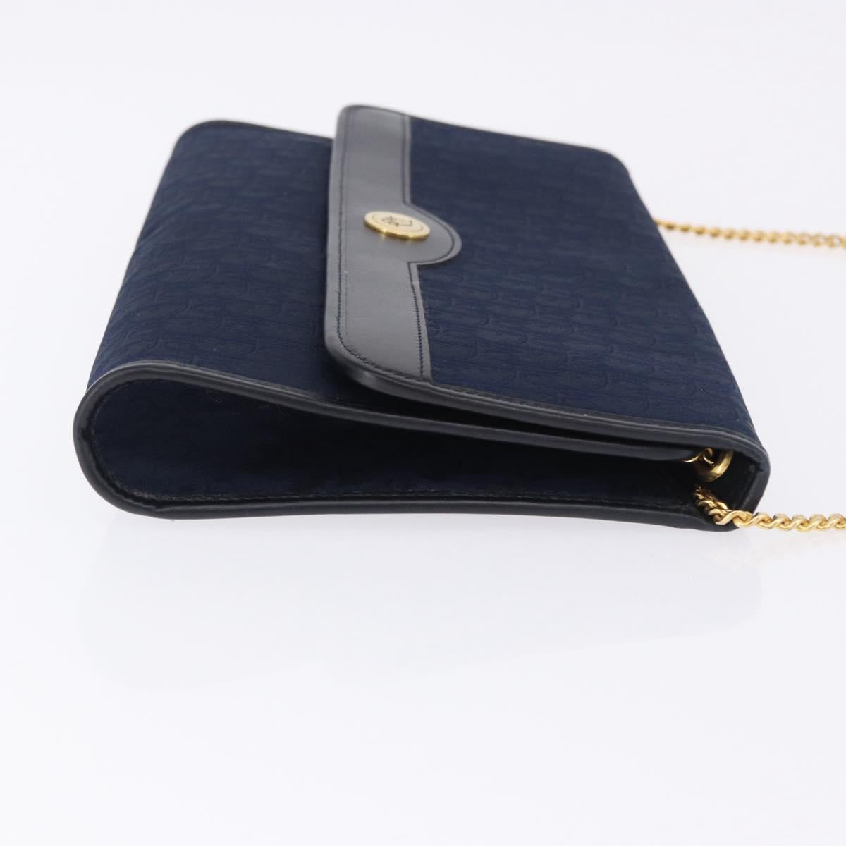 Christian Dior Trotter Canvas Chain Shoulder Bag Navy Gold Auth 193861