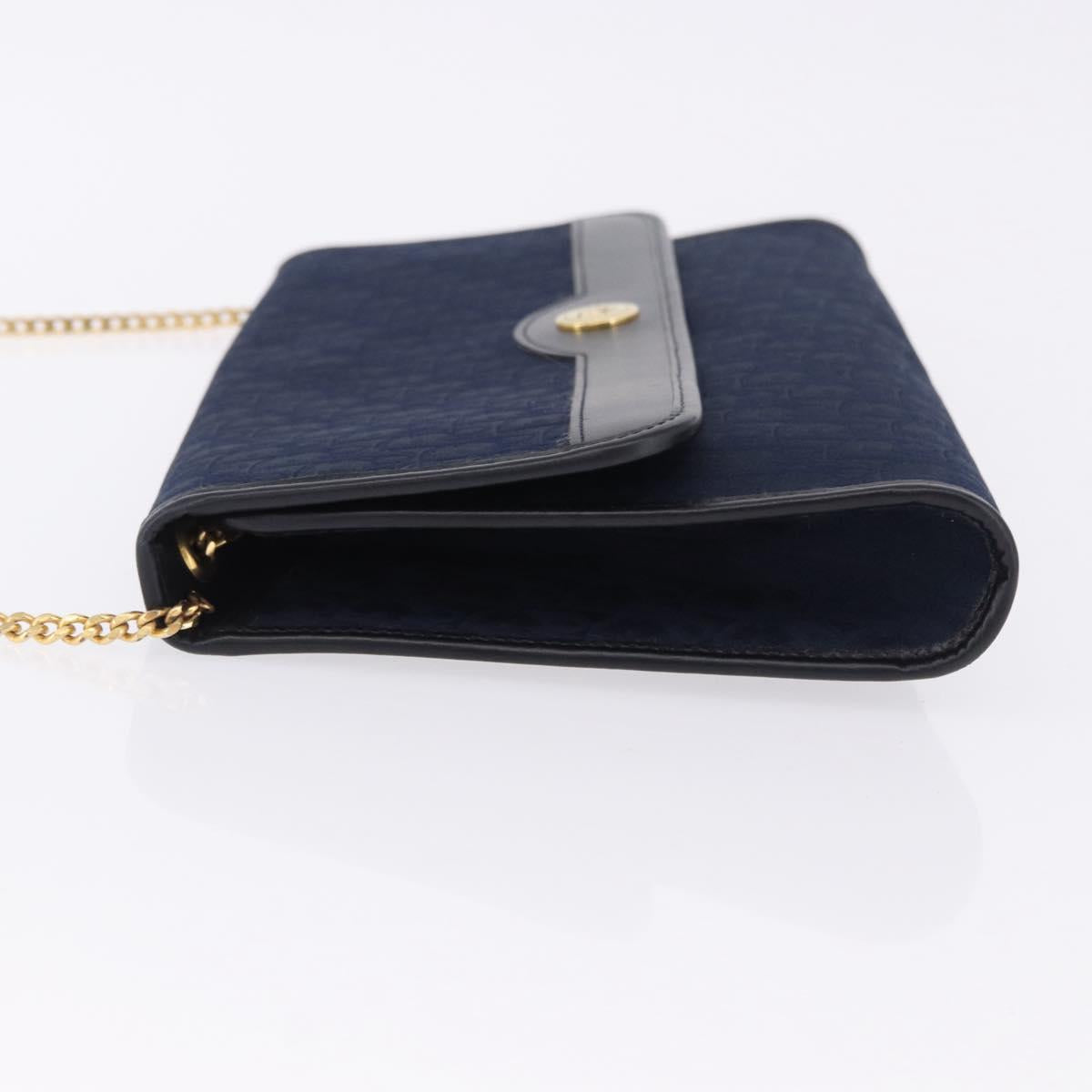 Christian Dior Trotter Canvas Chain Shoulder Bag Navy Gold Auth 193861