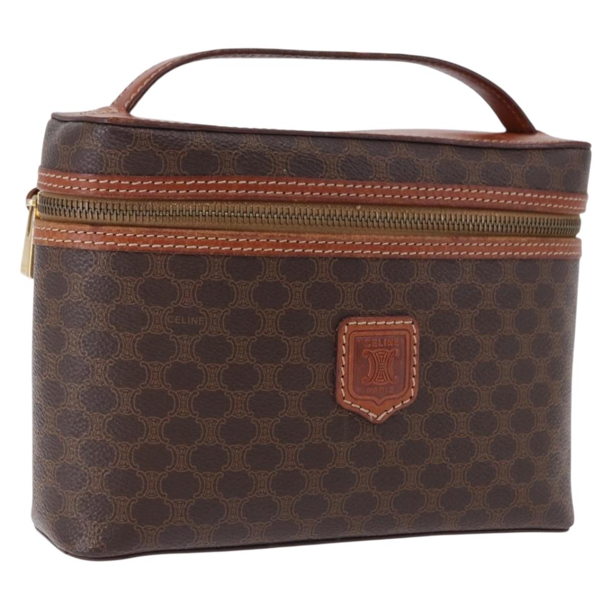 CELINE Macadam Canvas Mini vanity Hand Bag PVC Leather Brown Gold Auth 193866A