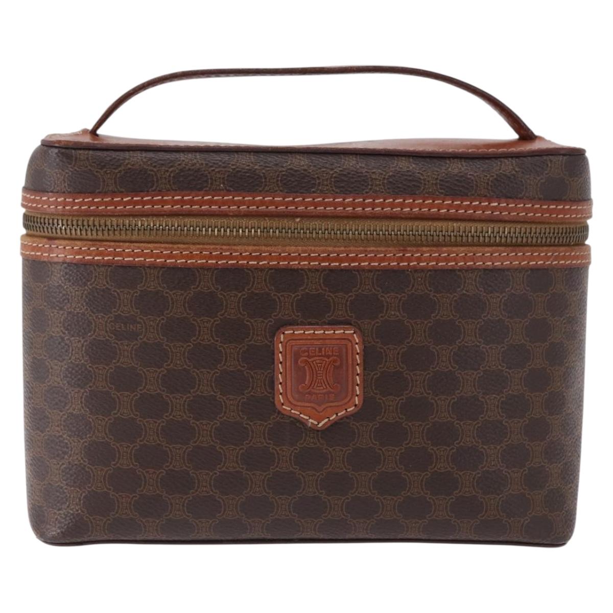 CELINE Macadam Canvas Mini vanity Hand Bag PVC Leather Brown Gold Auth 193866A