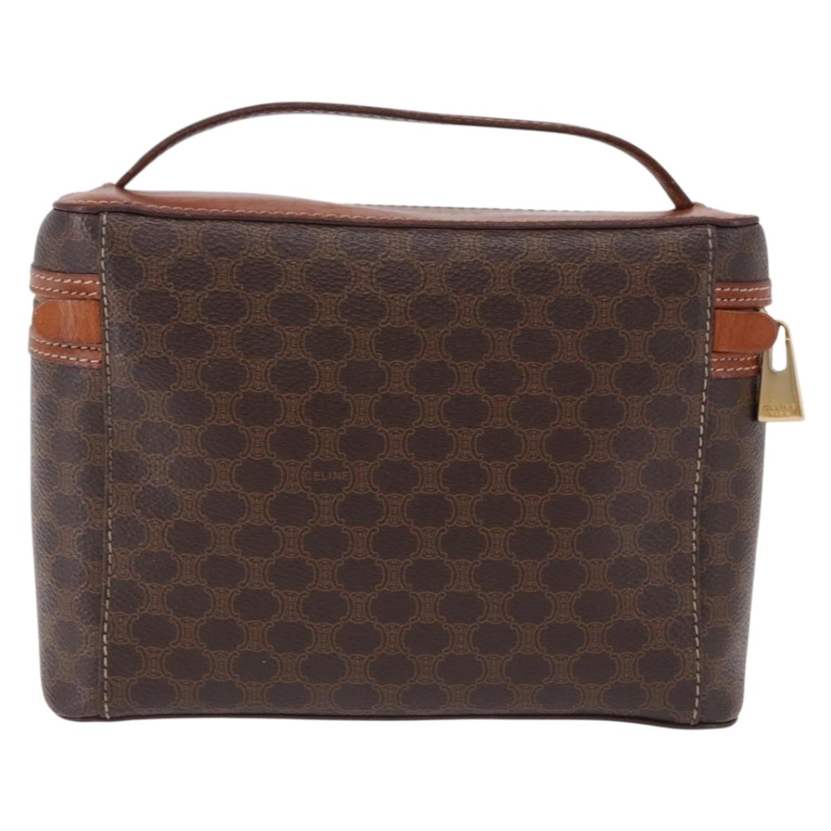 CELINE Macadam Canvas Mini vanity Hand Bag PVC Leather Brown Gold Auth 193866A