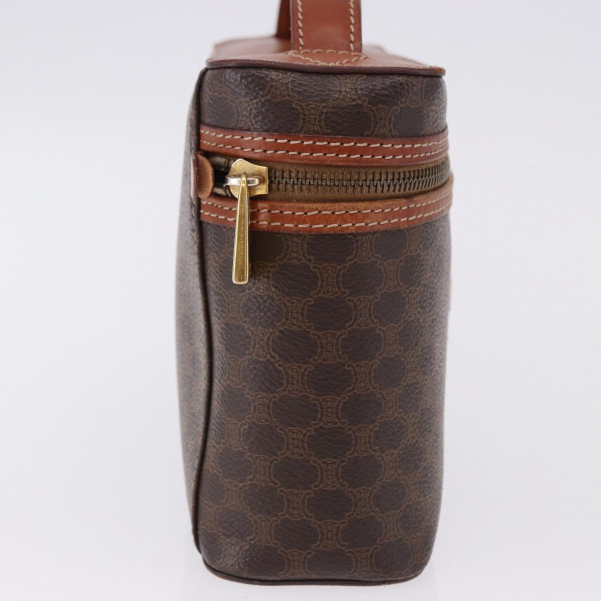 CELINE Macadam Canvas Mini vanity Hand Bag PVC Leather Brown Gold Auth 193866A